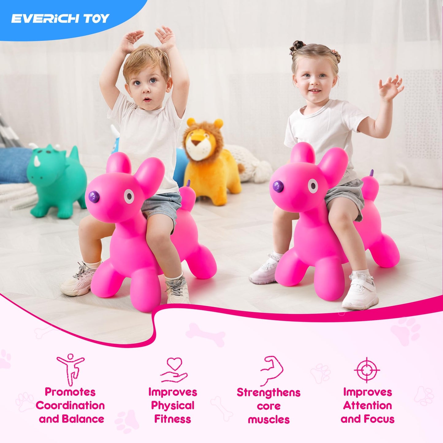 EVERICH TOY Bouncy Horse Hopper for Toddlers – Balloon Dog Bouncer Jumping Horse