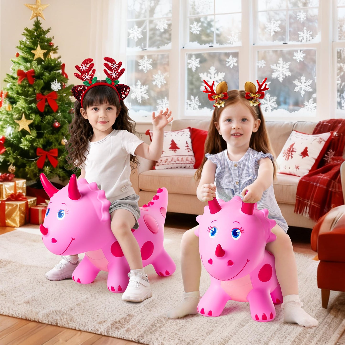 EVERICH TOY Dinosaur Bouncy Ride-On — Pink Triceratops for Kids 18 Months–6 Years