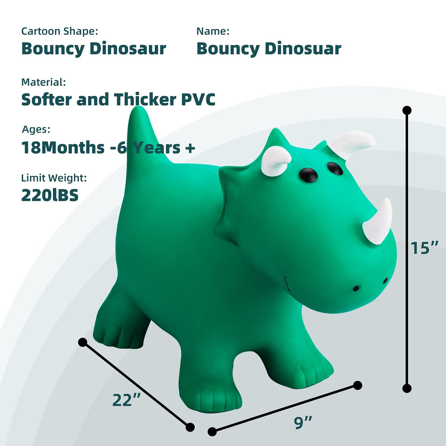 EVERICH TOY Kids Dinosaur Bouncy Triceratops – Inflatable Ride-On Hop Toy for Indoor and Outdoor Play