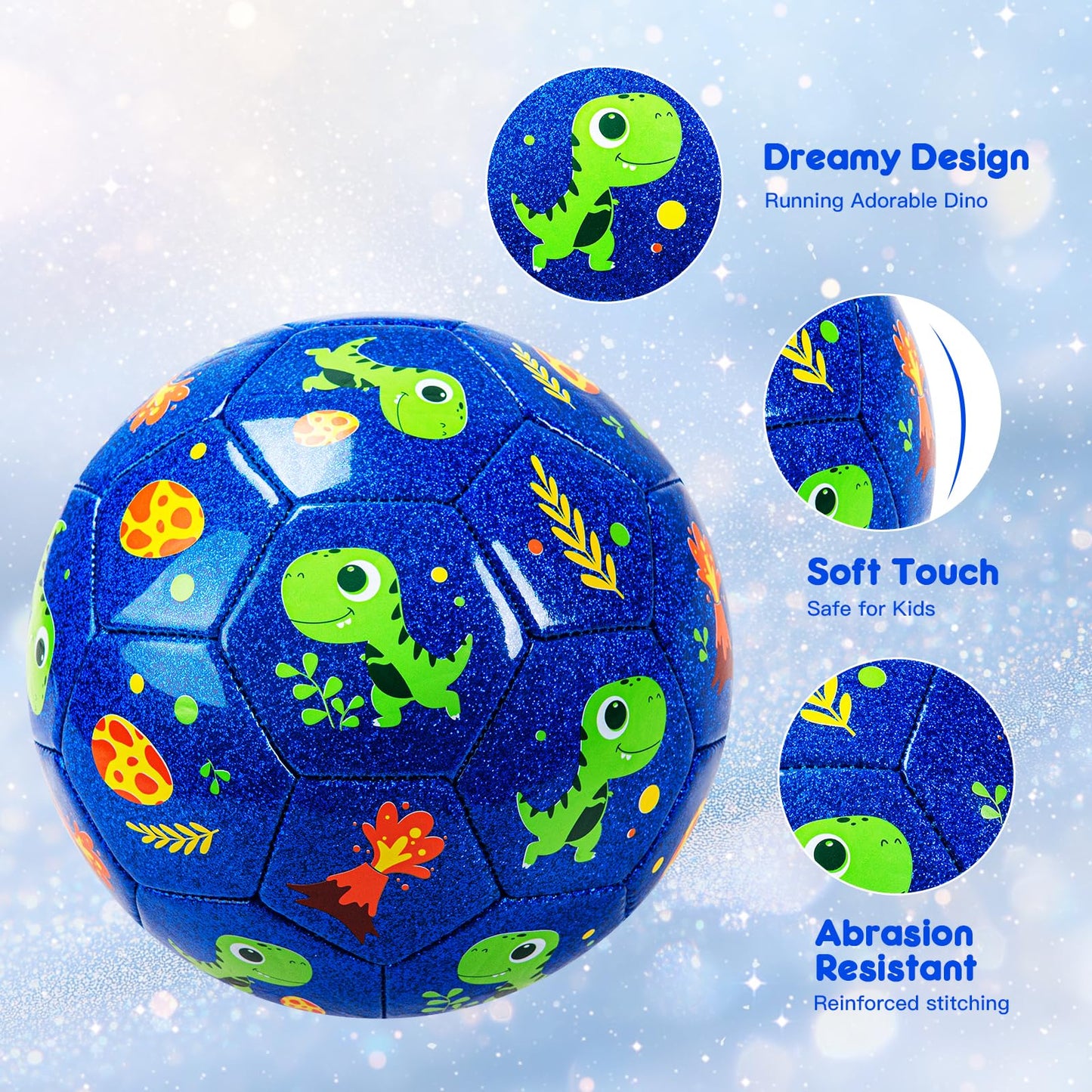 EVERICH TOY Toddler Soccer Ball – Size 2 with Pump, Dinosaur Design, Indoor & Outdoor Play