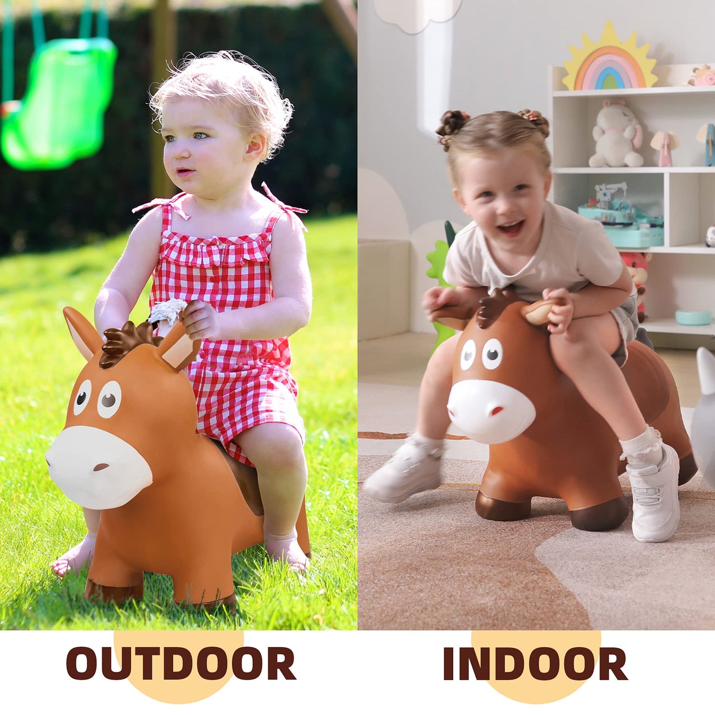 EVERICH TOY Inflatable Bouncy Animals Hopper & Toddler Horse – Safe, Portable Jump Toy