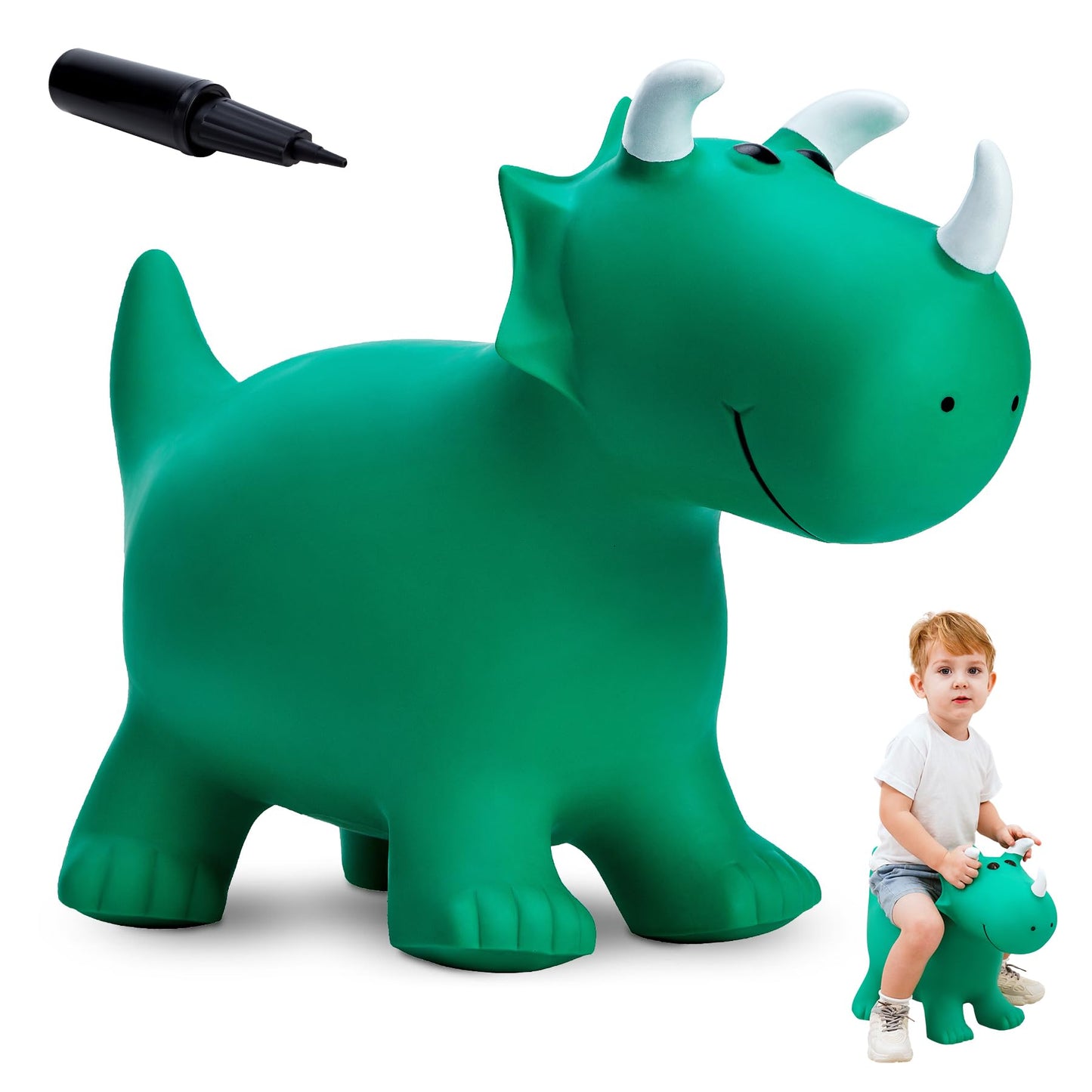 EVERICH TOY Kids Dinosaur Bouncy Triceratops – Inflatable Ride-On Hop Toy for Indoor and Outdoor Play