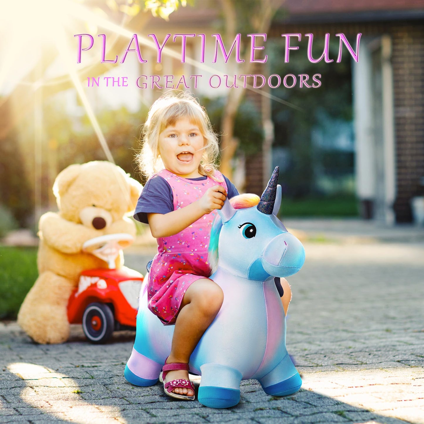 EVERICH TOY Unicorn Bouncy Horse Inflatable Plush Hopper | Indoor & Outdoor Toy + Free Christmas Accessories