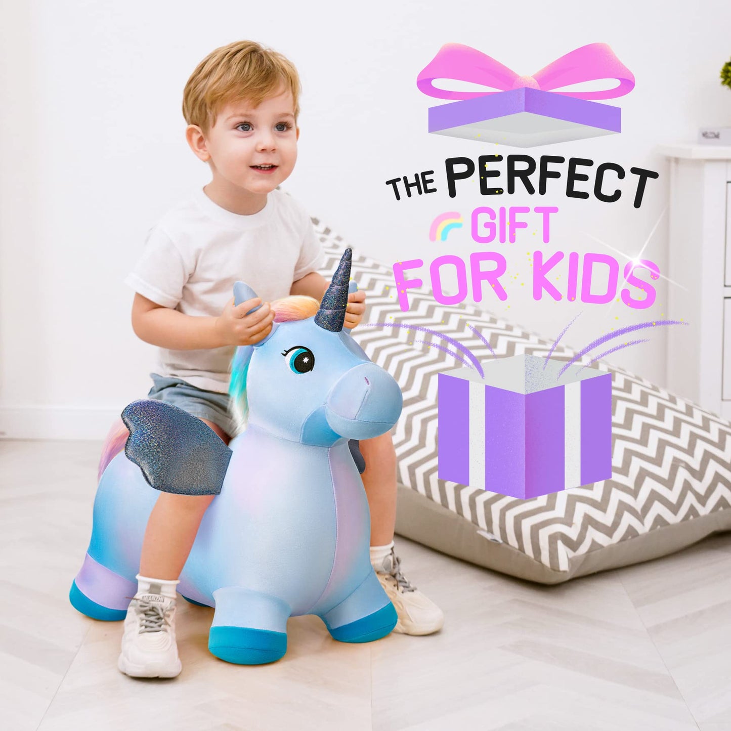 EVERICH TOY Unicorn Bouncy Horse Inflatable Plush Hopper | Indoor & Outdoor Toy + Free Christmas Accessories