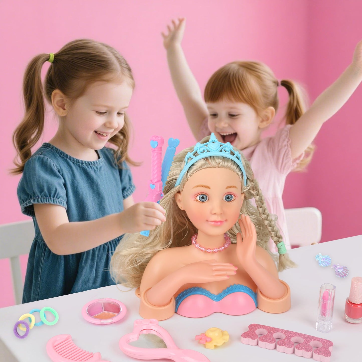 Everideals Hair Styling Doll Head Kit - Pretend Play Salon Set with Hair Tools & Accessories for Kids 3-8+
