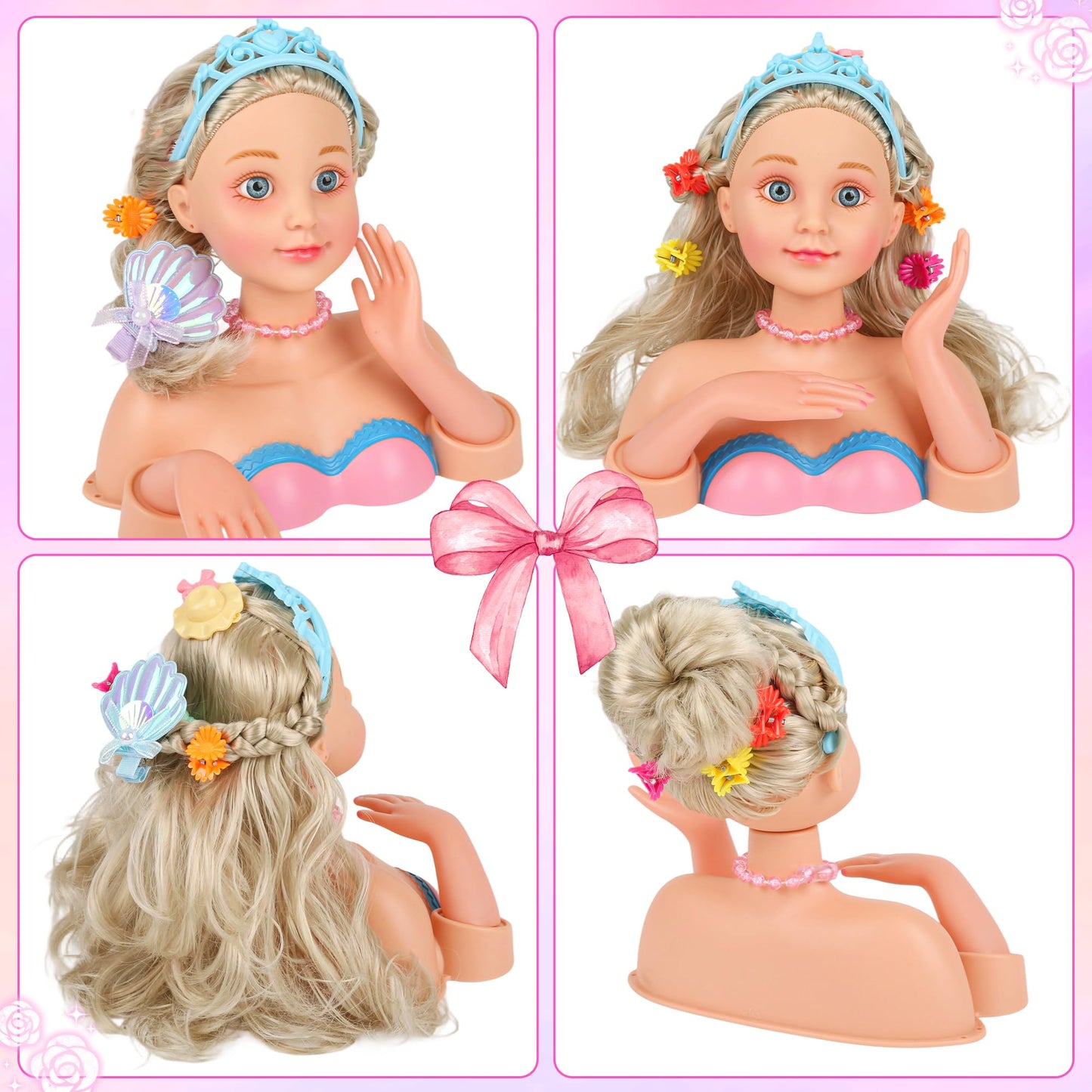 Everideals Hair Styling Doll Head Kit - Pretend Play Salon Set with Hair Tools & Accessories for Kids 3-8+