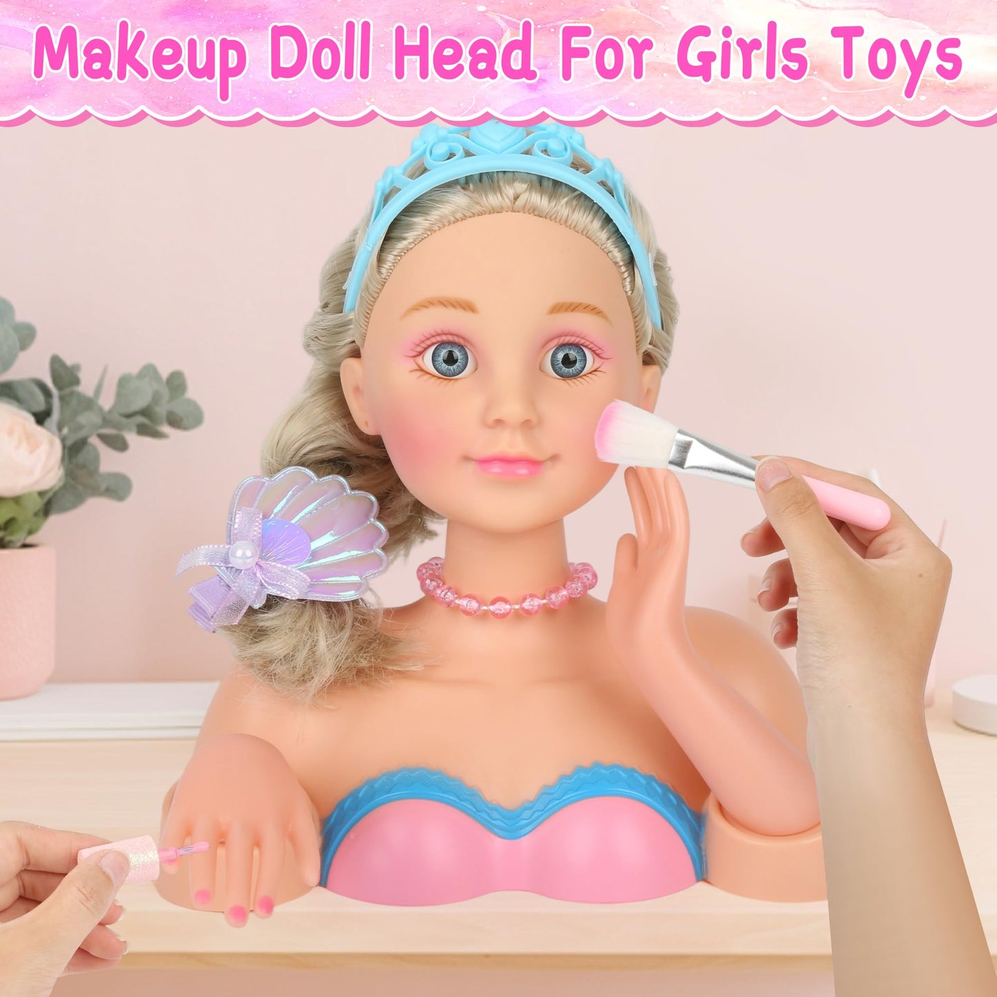 Everideals Hair Styling Doll Head Kit - Pretend Play Salon Set with Hair Tools & Accessories for Kids 3-8+