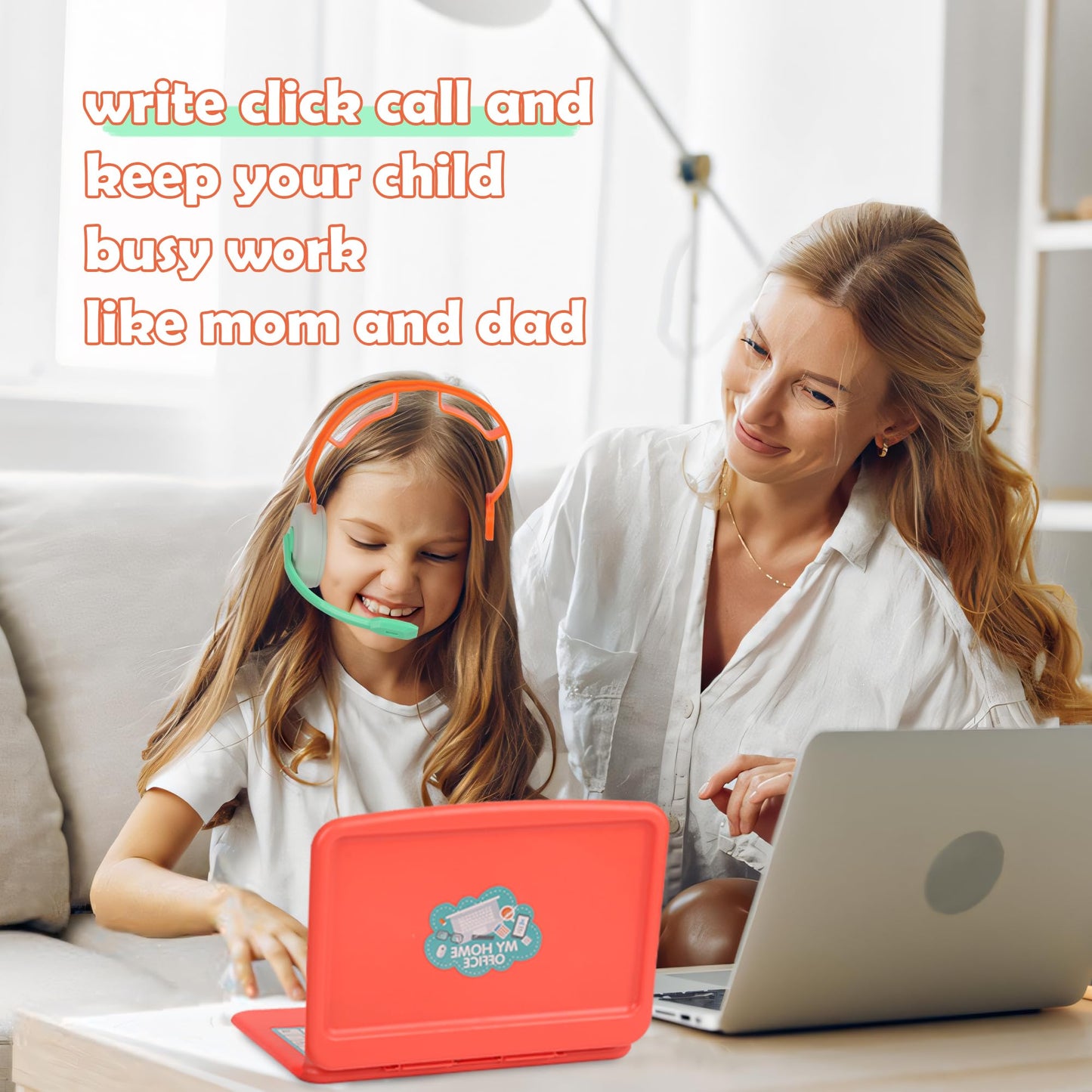 Everideals Pretend Play Home Office Set for Kids 3-7 | Laptop, Cell Phone & Harmonica