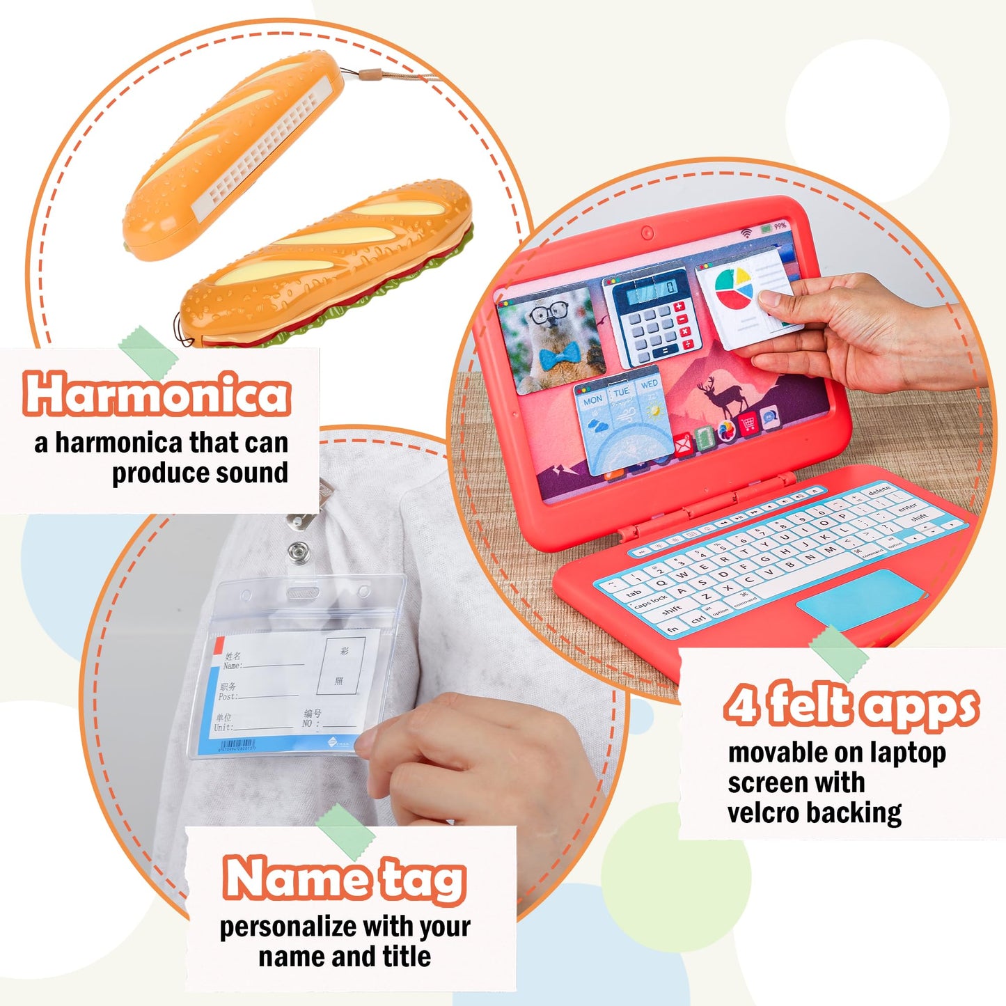 Everideals Pretend Play Home Office Set for Kids 3-7 | Laptop, Cell Phone & Harmonica
