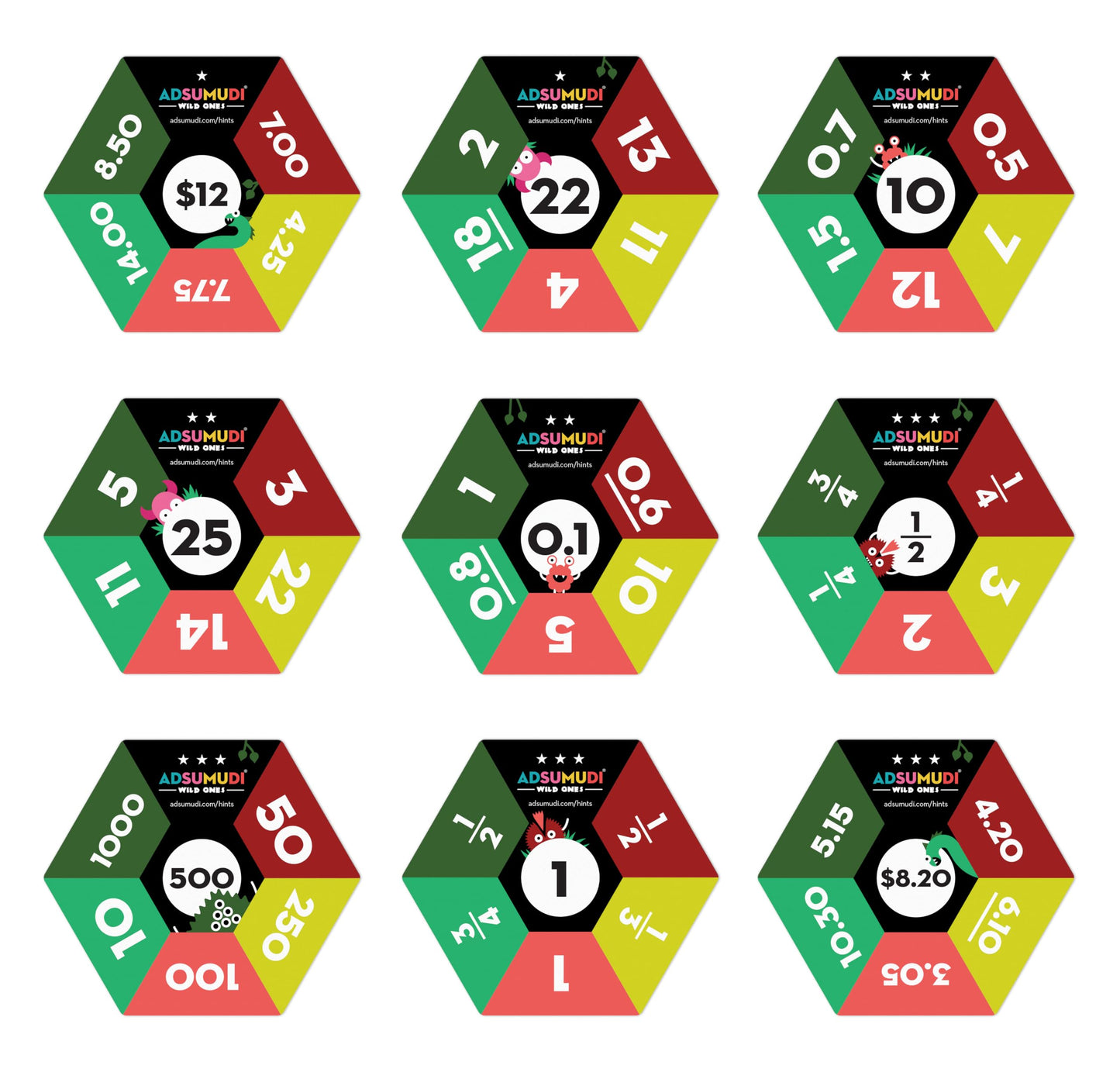 Evermade Adsumudi Math Game – Wild Ones: Fun Fractions, Decimals & Mental Math (Ages 9+)