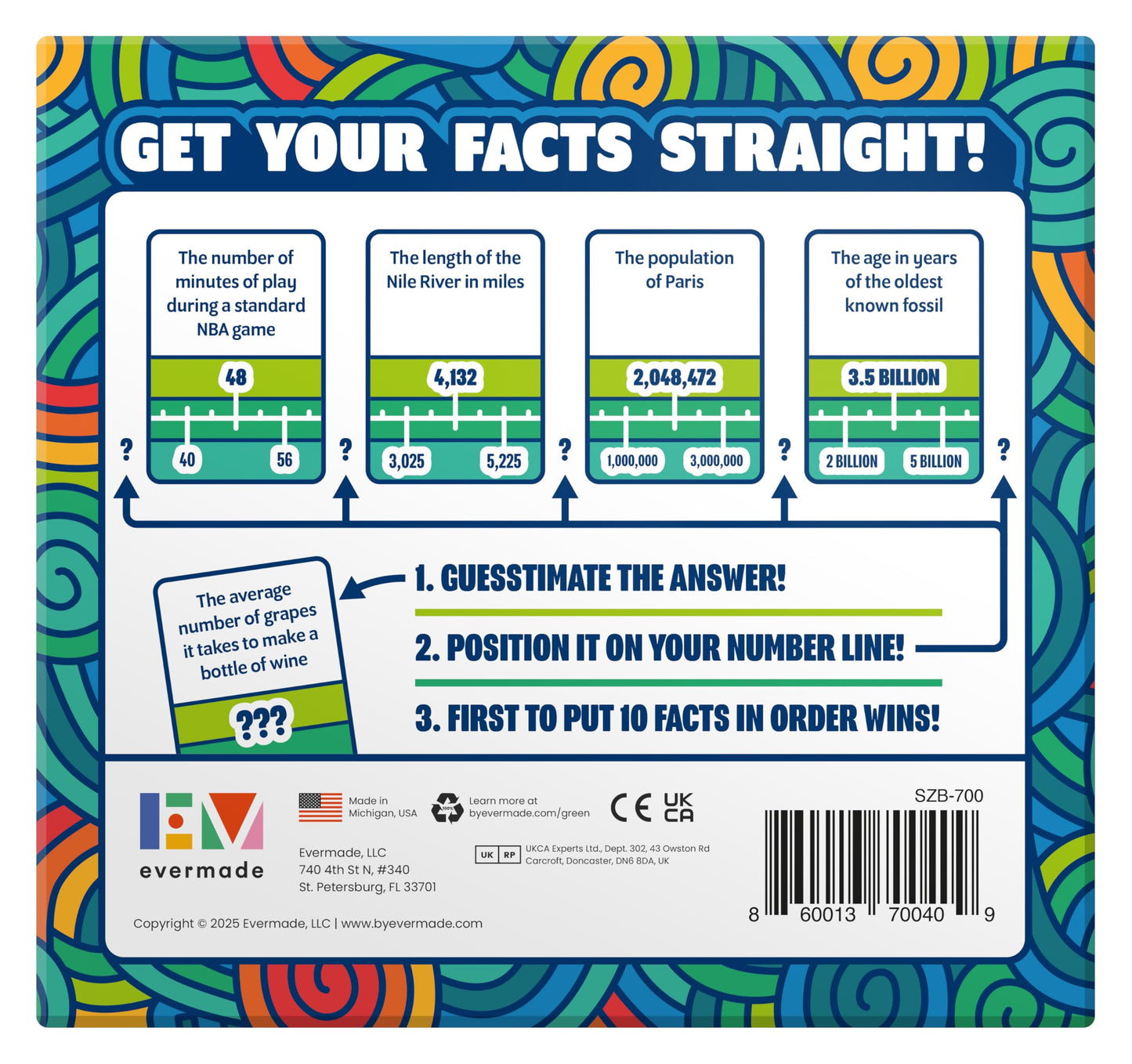 Evermade Number Line – Trivia Party Game for Adults & Families | 724 Facts, Ages 12+