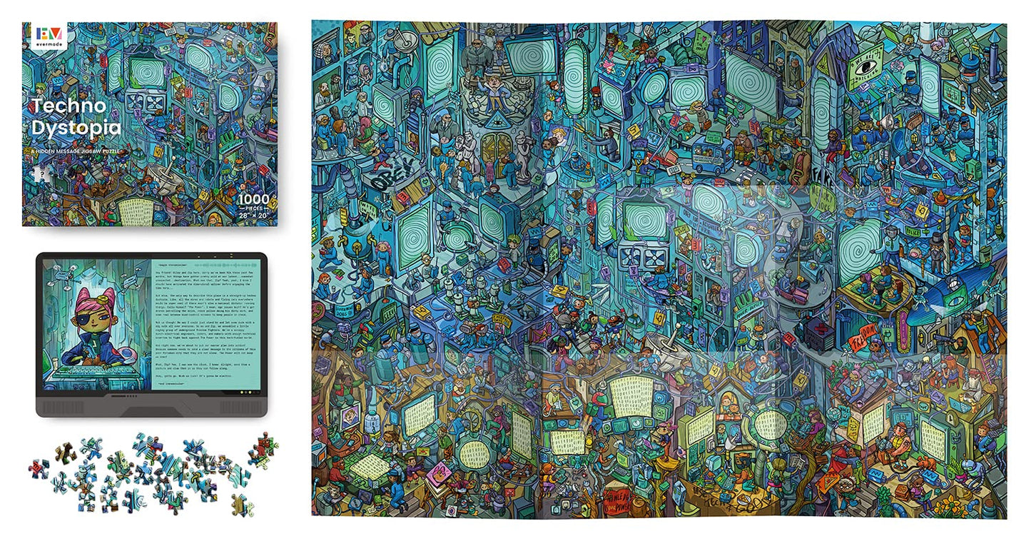 Evermade Techno Dystopia 1000-Piece Mystery Puzzle – Frameable City Art