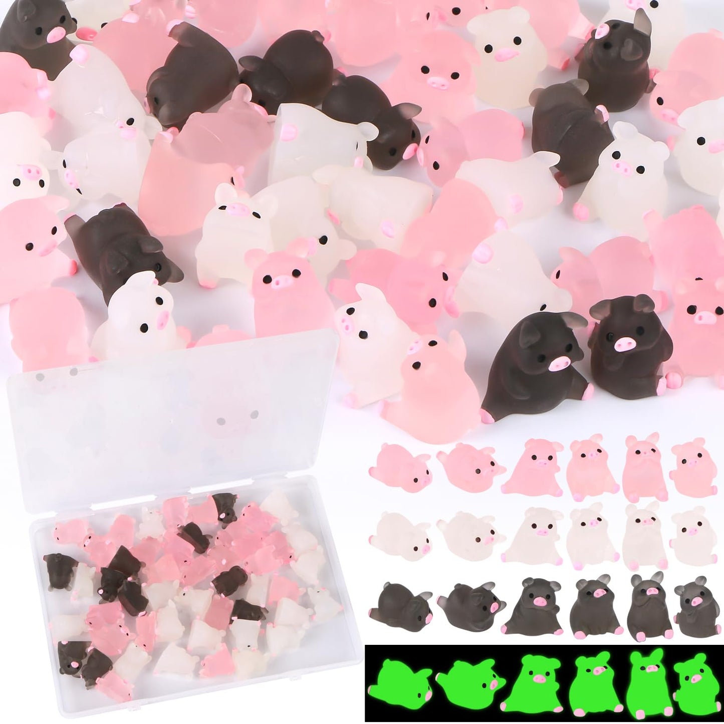 EVERMARKET 54 PCS Tiny Pigs – Luminous Resin Miniatures for Dollhouses, Bonsai & Car Decor