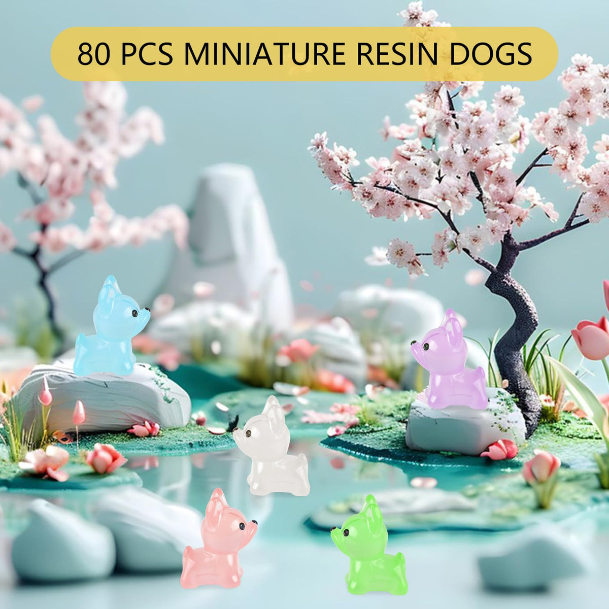 EVERMARKET 80 PCS Luminous French Bulldog Miniatures for Dollhouses, Fairy Gardens & Micro Landscaping