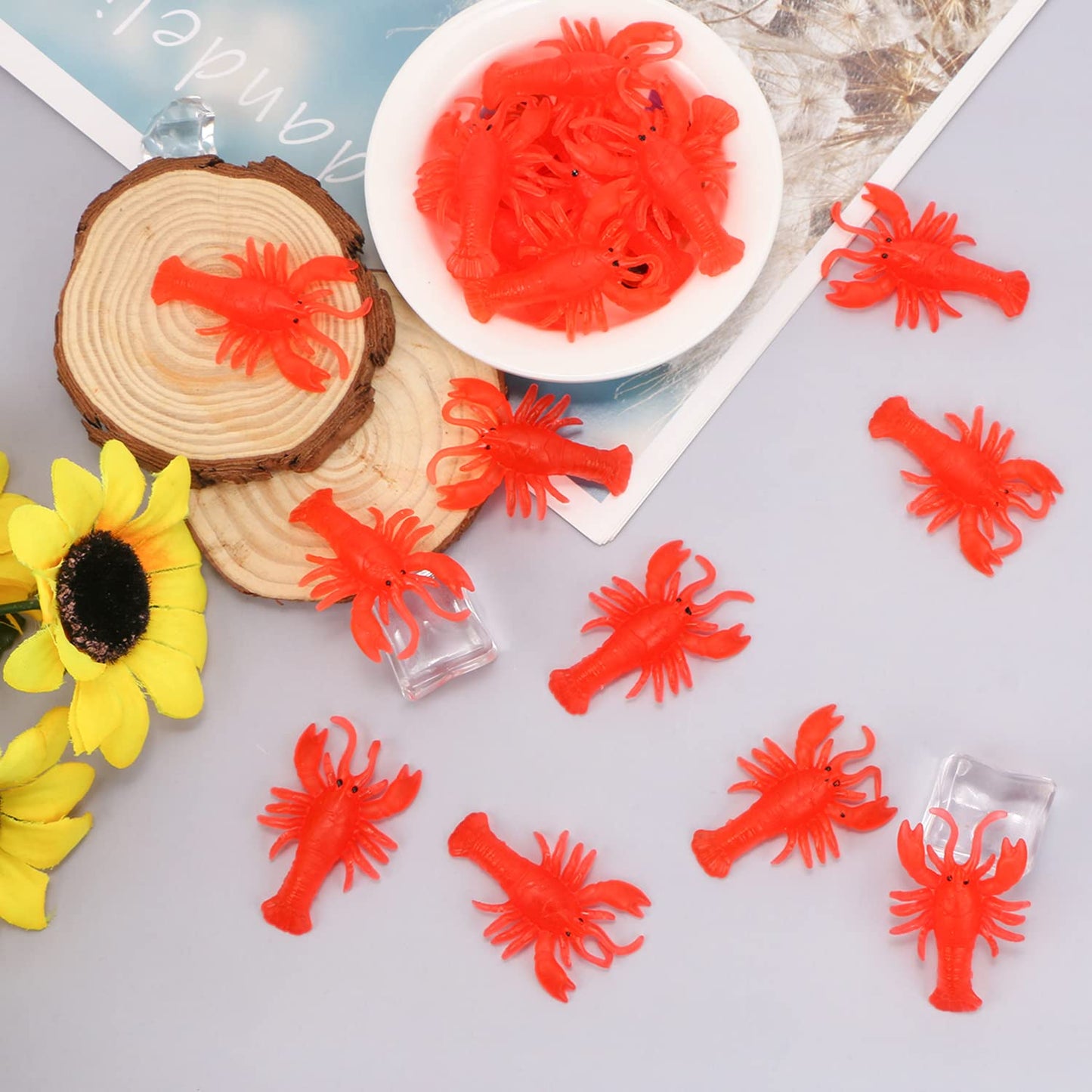 EVERMARKEt 20 Pcs Mini Lobster Toy Set – Soft TPR Crawfish Models for Education, Decor & Party Props