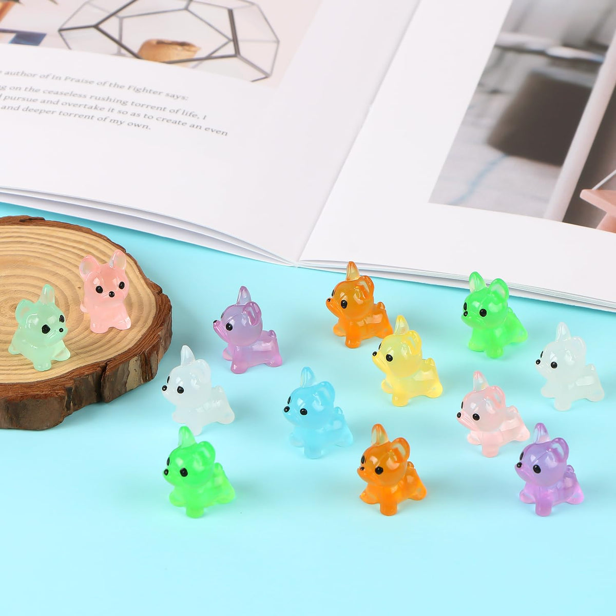 EVERMARKET 80 PCS Luminous French Bulldog Miniatures for Dollhouses, Fairy Gardens & Micro Landscaping