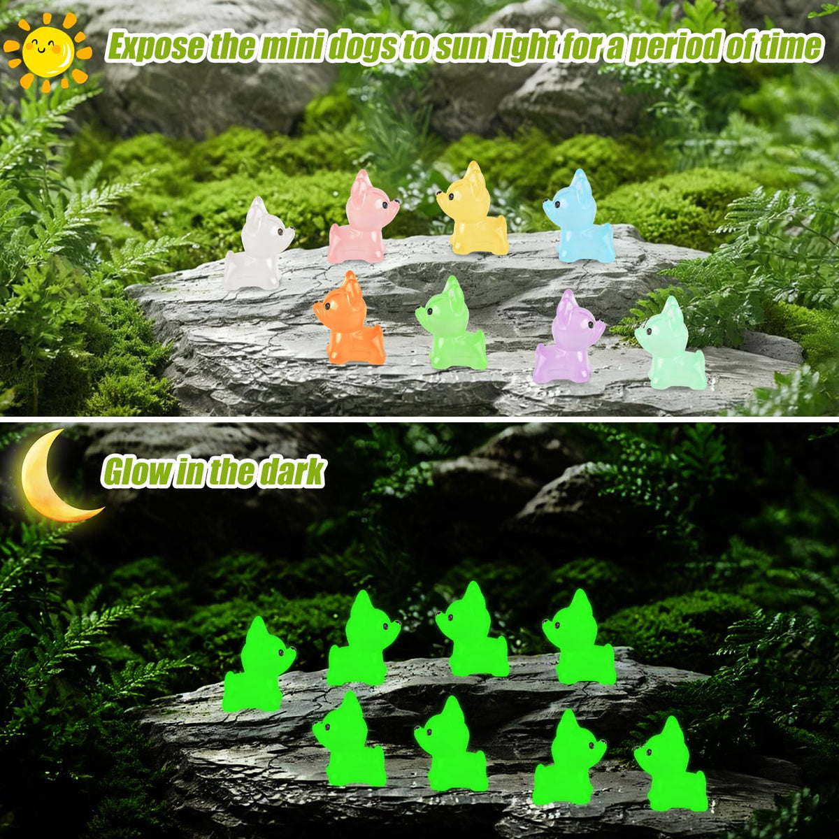 EVERMARKET 80 PCS Luminous French Bulldog Miniatures for Dollhouses, Fairy Gardens & Micro Landscaping