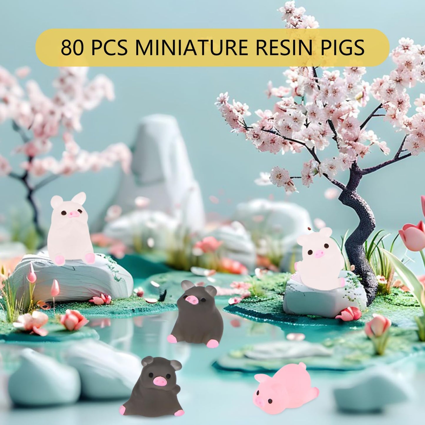 EVERMARKET 54 PCS Tiny Pigs – Luminous Resin Miniatures for Dollhouses, Bonsai & Car Decor