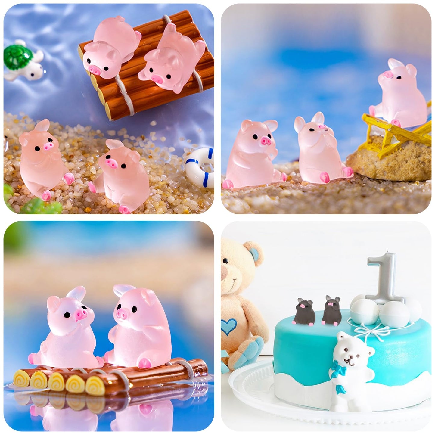 EVERMARKET 54 PCS Tiny Pigs – Luminous Resin Miniatures for Dollhouses, Bonsai & Car Decor