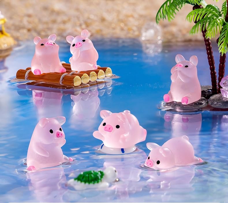 EVERMARKET 54 PCS Tiny Pigs – Luminous Resin Miniatures for Dollhouses, Bonsai & Car Decor