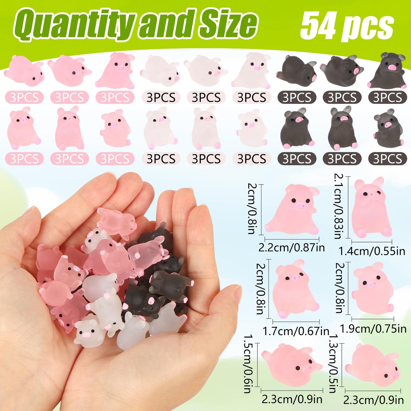 EVERMARKET 54 PCS Tiny Pigs – Luminous Resin Miniatures for Dollhouses, Bonsai & Car Decor
