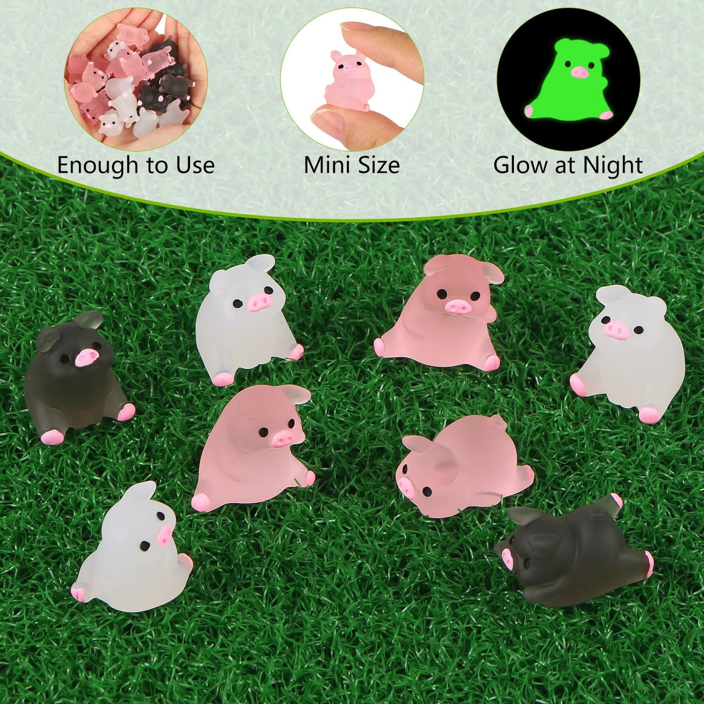 EVERMARKET 54 PCS Tiny Pigs – Luminous Resin Miniatures for Dollhouses, Bonsai & Car Decor