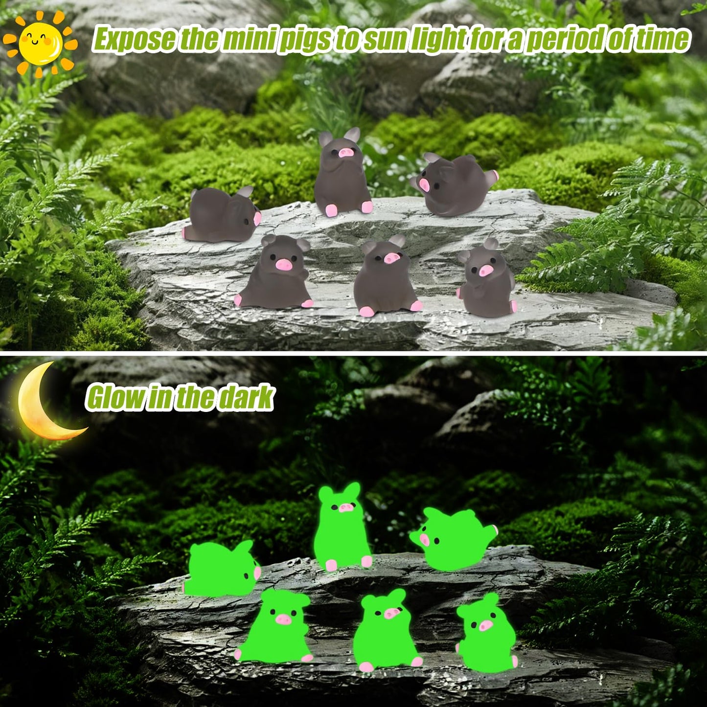 EVERMARKET 54 PCS Tiny Pigs – Luminous Resin Miniatures for Dollhouses, Bonsai & Car Decor