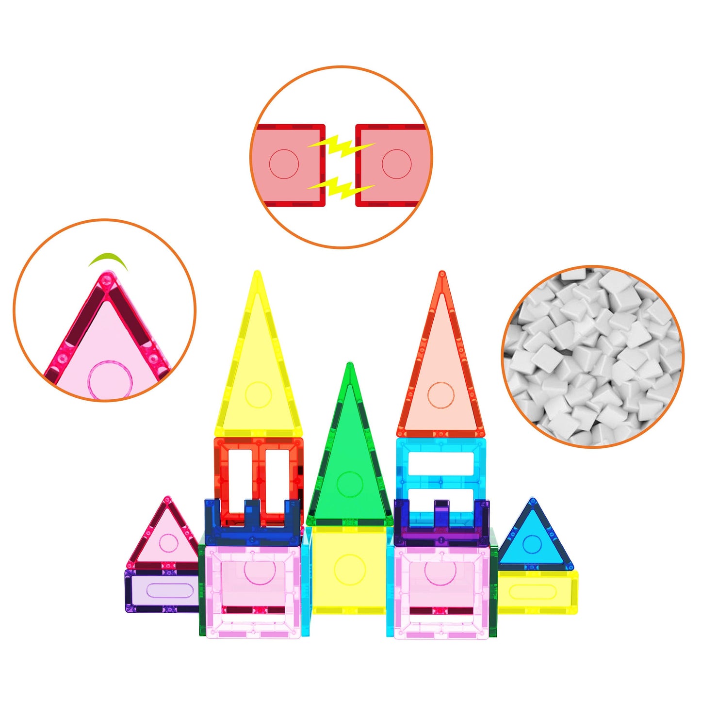 EverPlay 61pc Magnet Tile Building Blocks with Car Base – Magnetic Construction Toy for STEAM Education