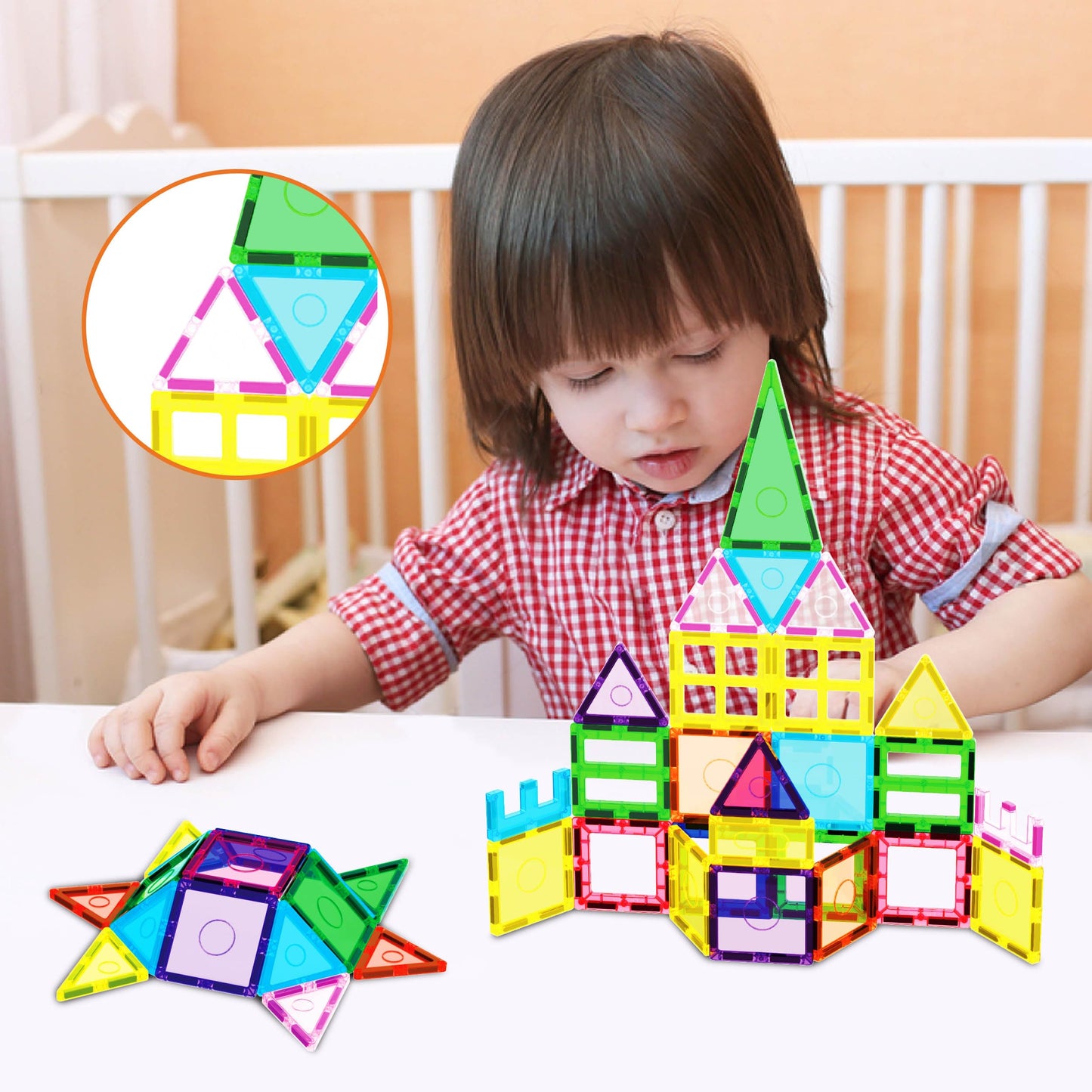 EverPlay 61pc Magnet Tile Building Blocks with Car Base – Magnetic Construction Toy for STEAM Education