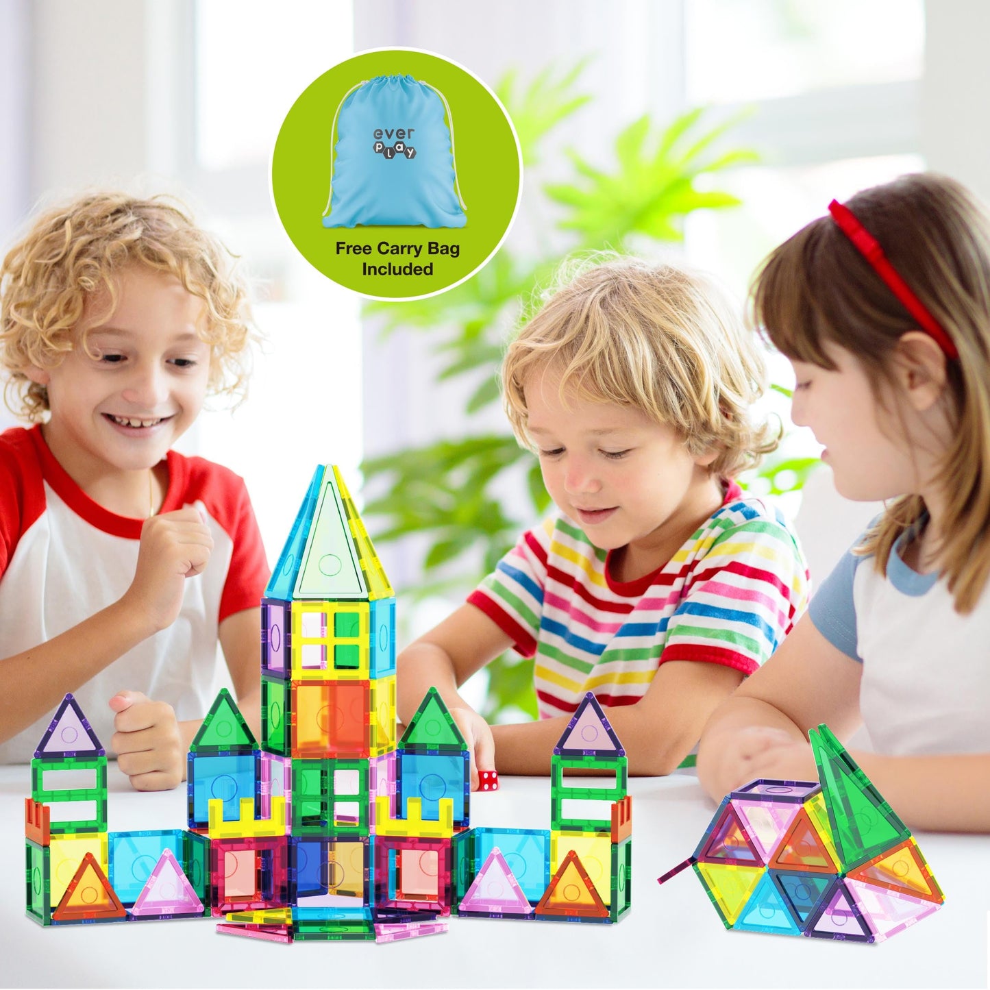 EverPlay 101pc Magnet Tile Building Blocks with Car Base – Magnetic STEM Toy for Ages 3+ | EP101