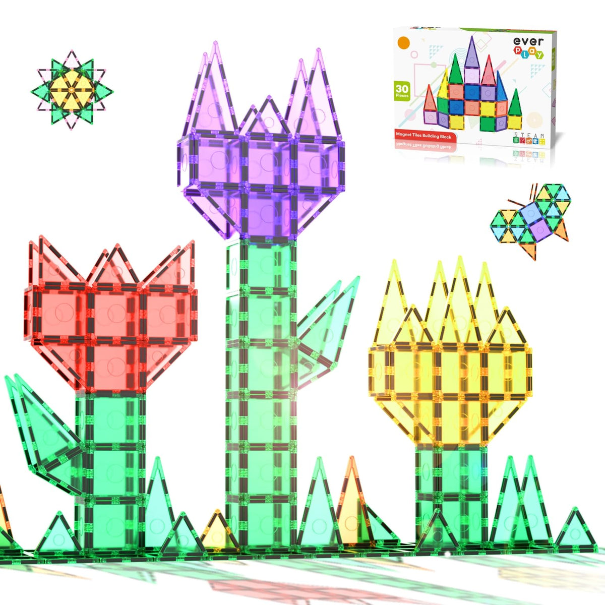 Everplay Magnetic Tile Building Block Set – STEM Toy for Kids 3+