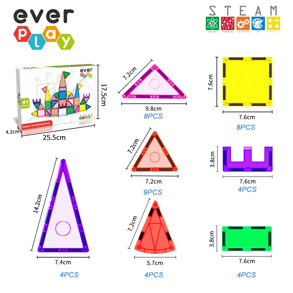 Everplay 41-Piece Magnetic Tiles Starter Set – STEM Building Toys for Ages 3+