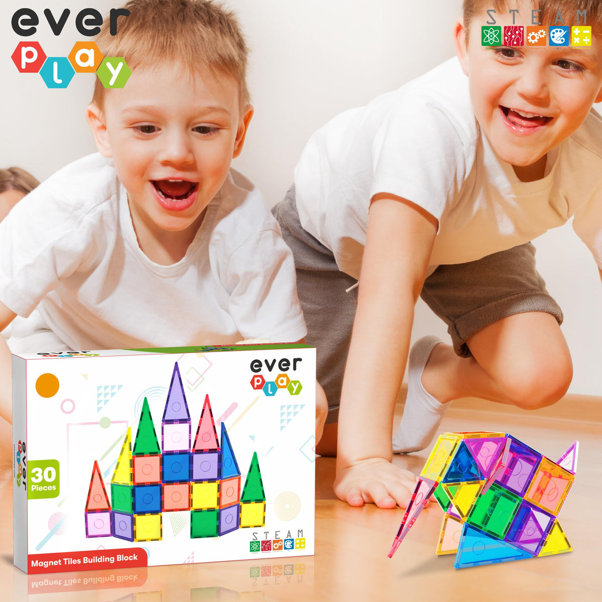 Everplay Magnetic Tile Building Block Set – STEM Toy for Kids 3+