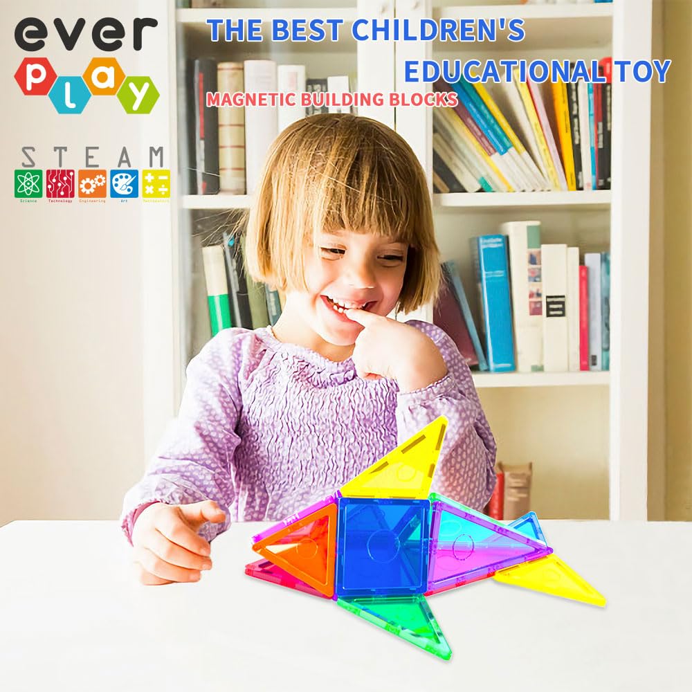 Everplay 41-Piece Magnetic Tiles Starter Set – STEM Building Toys for Ages 3+