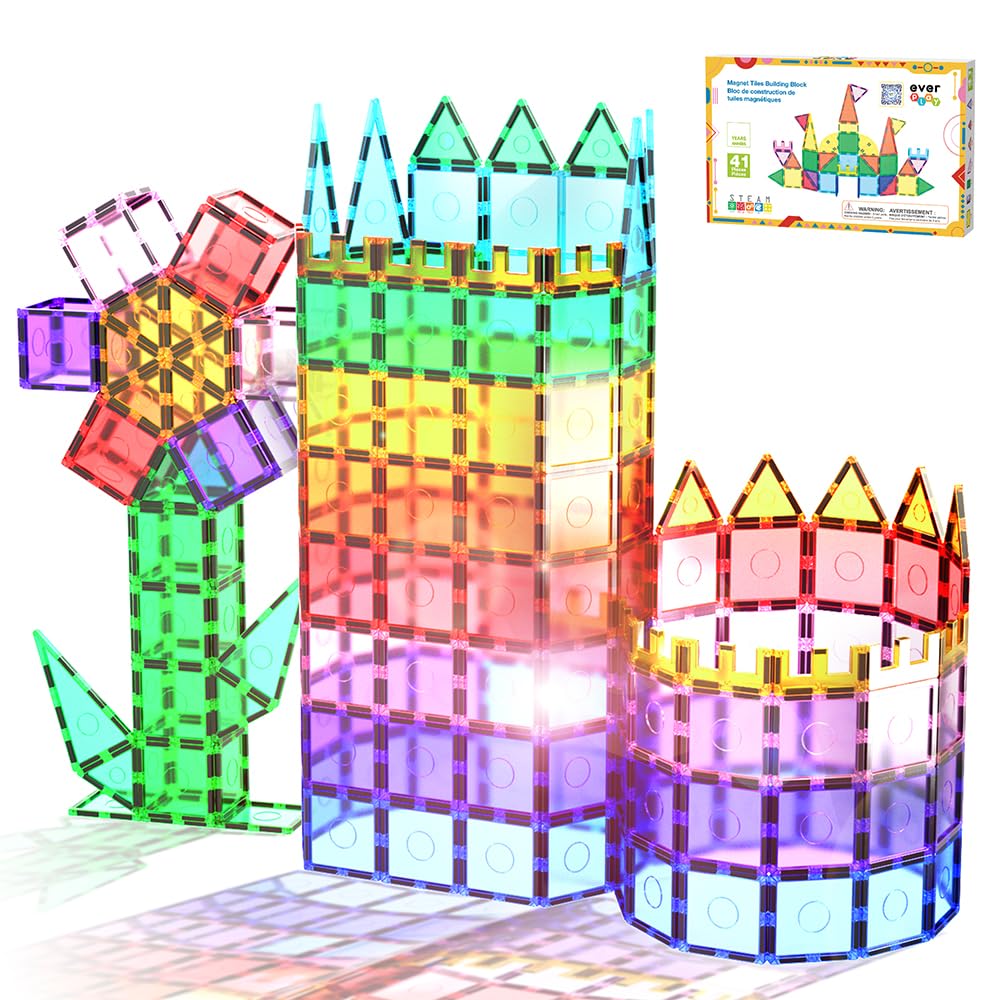 Everplay 41-Piece Magnetic Tiles Starter Set – STEM Building Toys for Ages 3+
