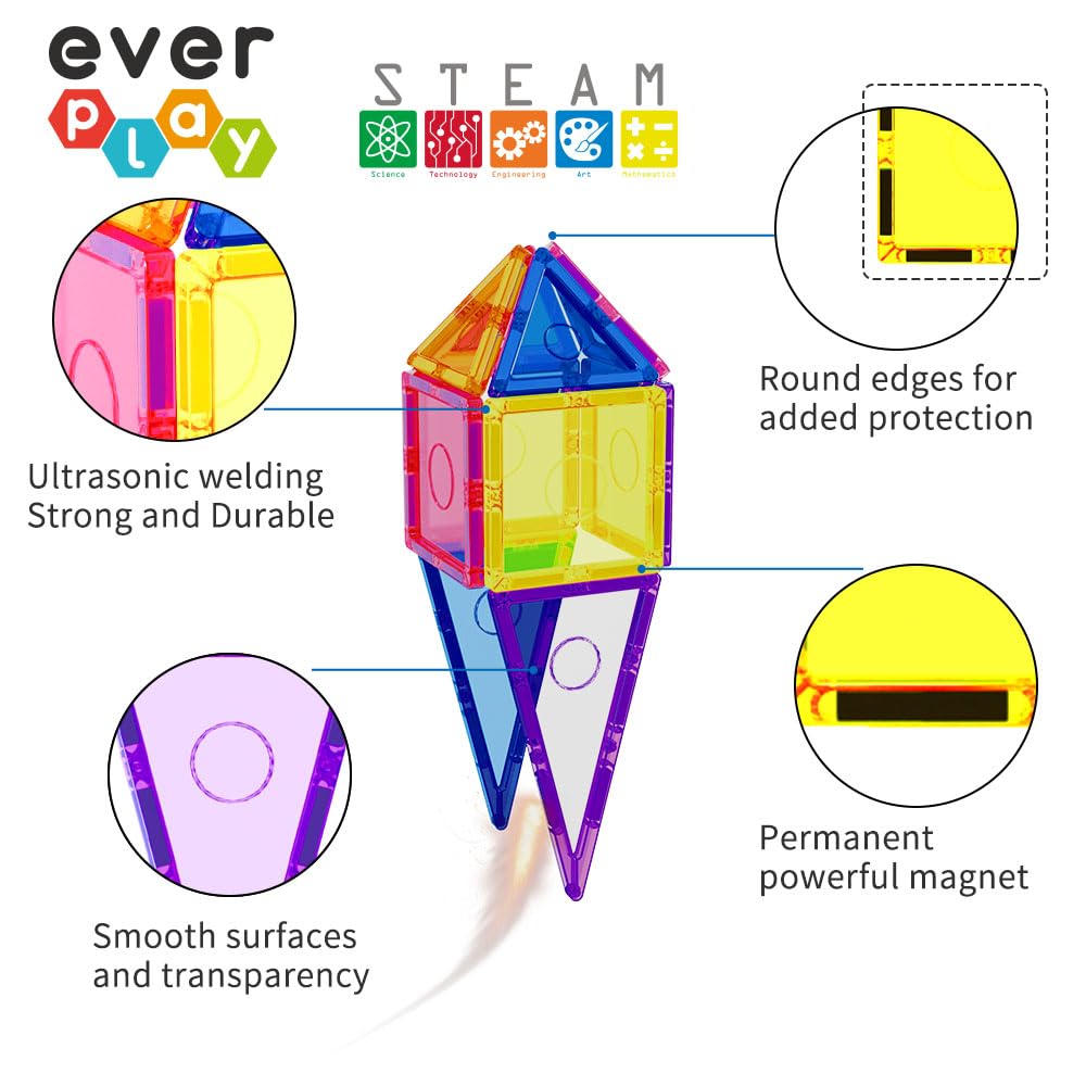 Everplay Magnetic Tile Building Block Set – STEM Toy for Kids 3+
