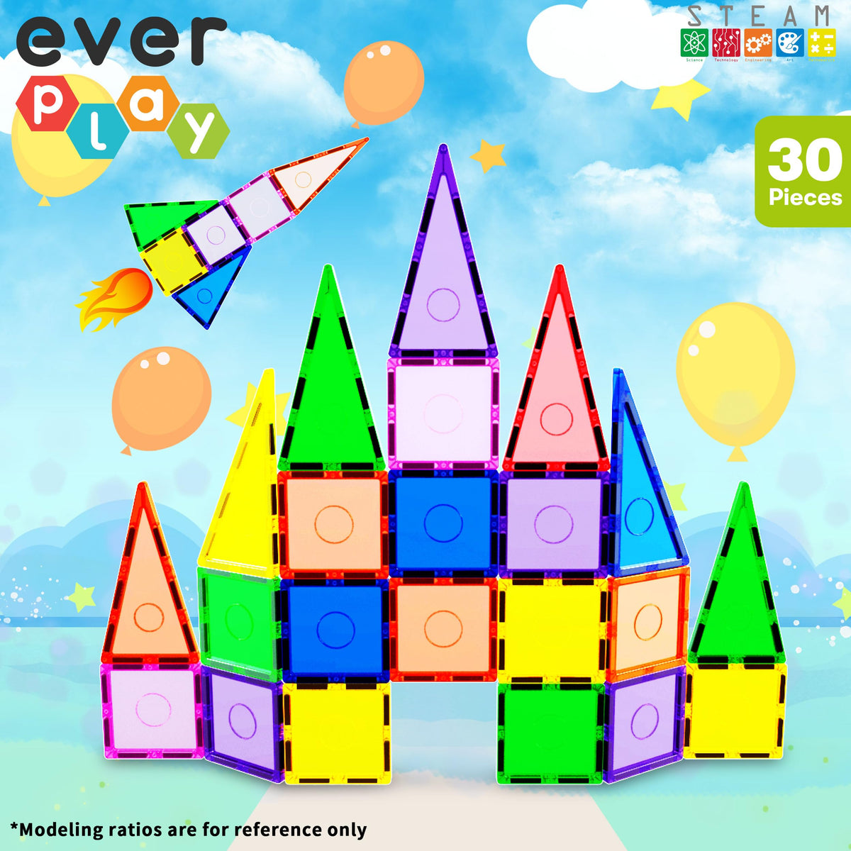 Everplay Magnetic Tile Building Block Set – STEM Toy for Kids 3+