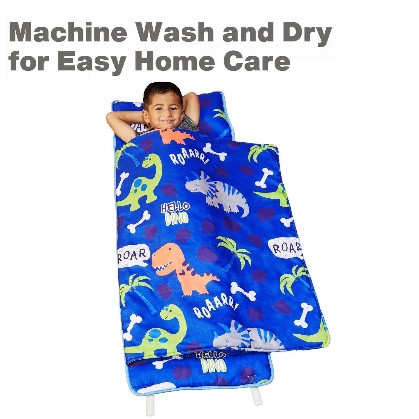 EVERYDAY KIDS Nap Mat with Removable Pillow – Roarin' Dinos for Preschool Ages 3-6