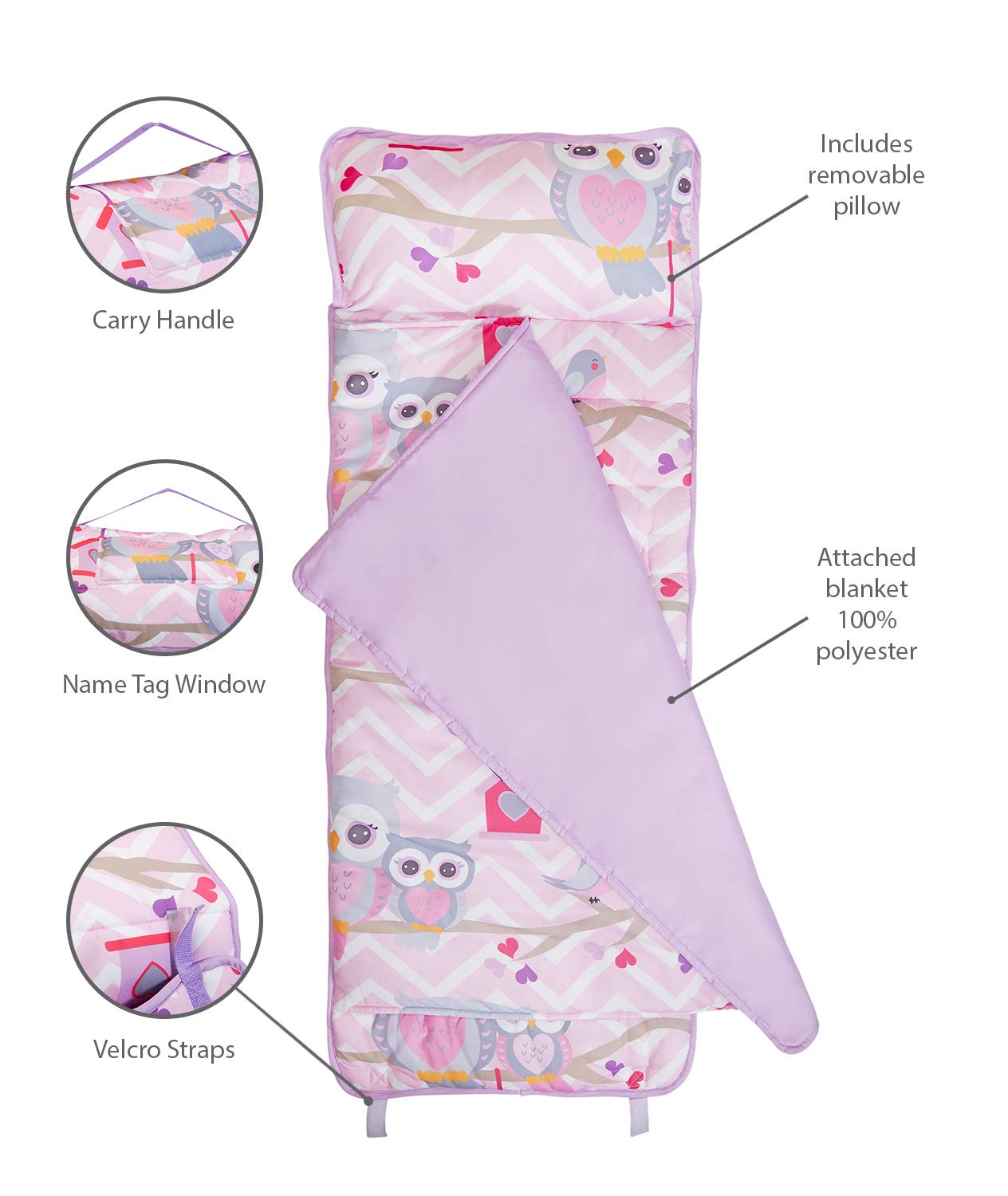 EVERYDAY KIDS Nap Mat with Removable Pillow – Rollup Design, Carry Handle, Soft Microfiber for Ages 3-6