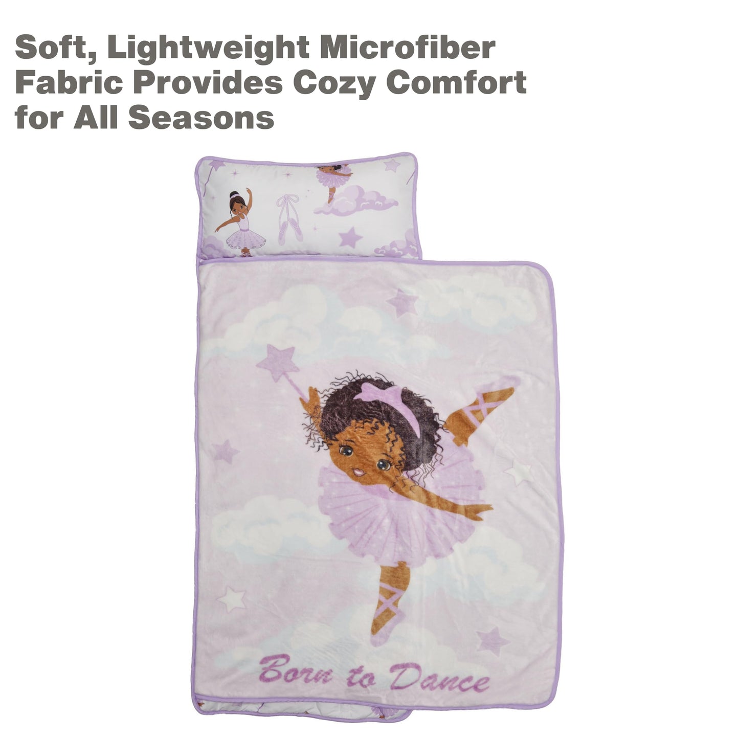 EVERYDAY KIDS Toddler Nap Mat with Removable Pillow – Born to Dance Ballerina, Rollup Design for Ages 2-6