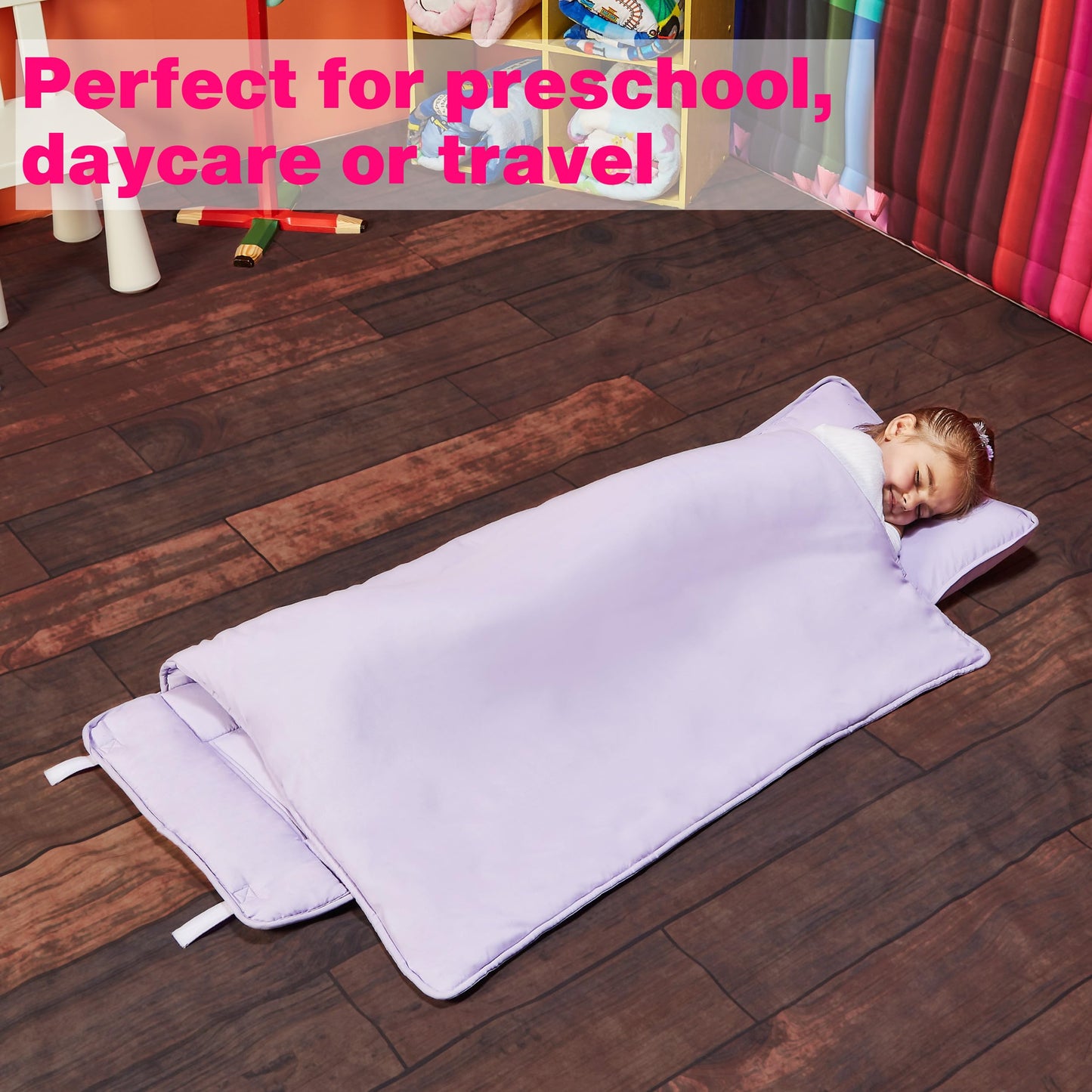 EVERYDAY KIDS Nap Mat with Removable Pillow – Lavender | Rollup Design for Preschool & Daycare