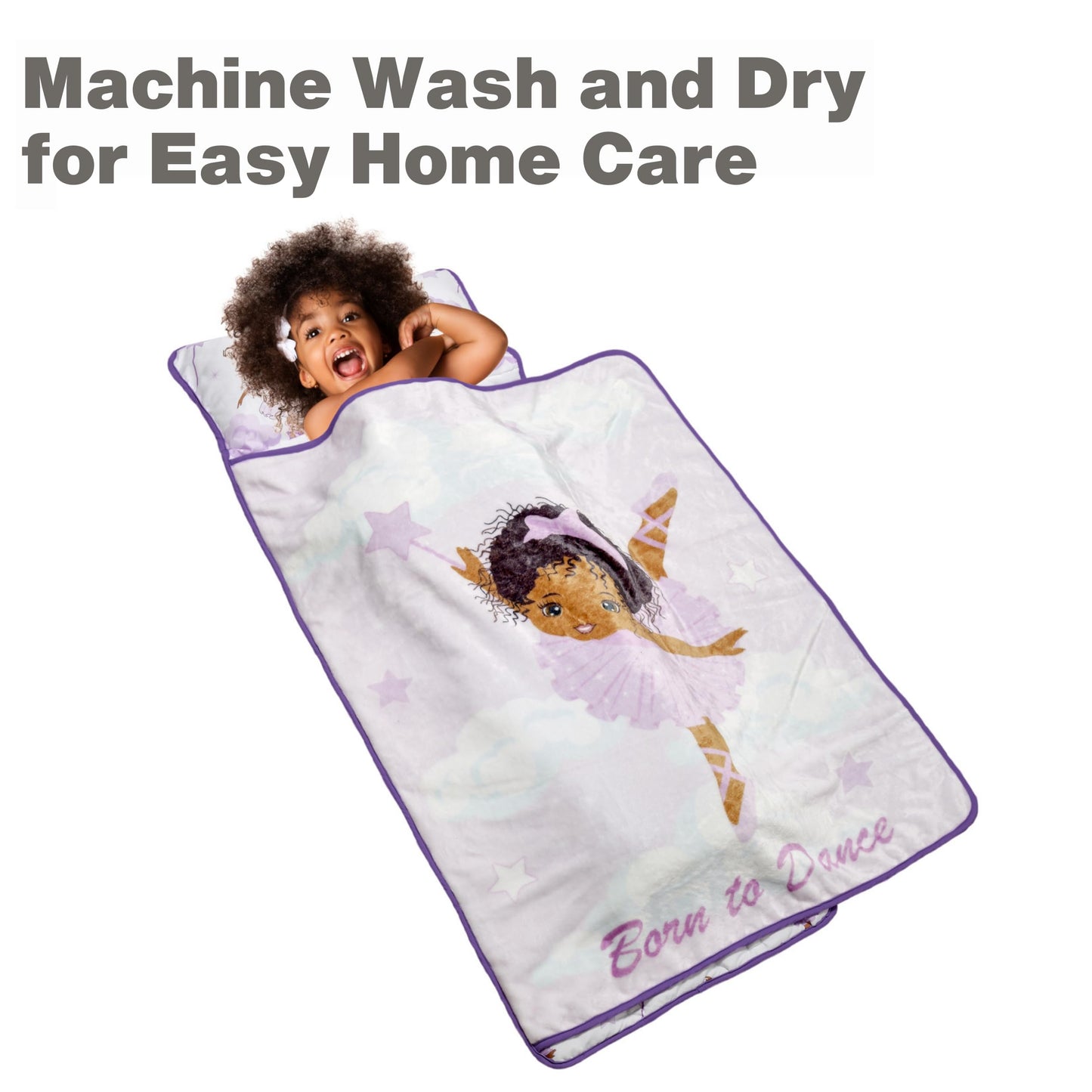 EVERYDAY KIDS Toddler Nap Mat with Removable Pillow – Born to Dance Ballerina, Rollup Design for Ages 2-6