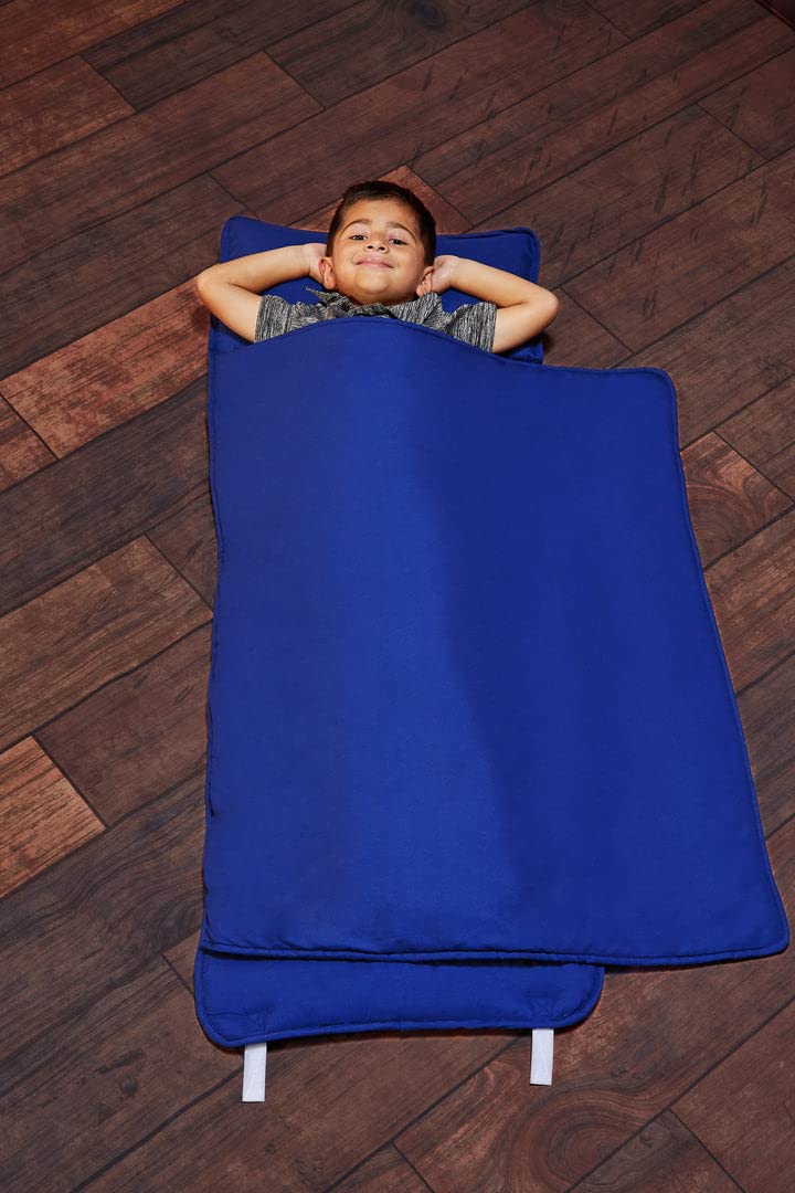 EVERYDAY KIDS Nap Mat with Removable Pillow - Navy | Rollup Sleep Mat for Preschool (Ages 3-6)