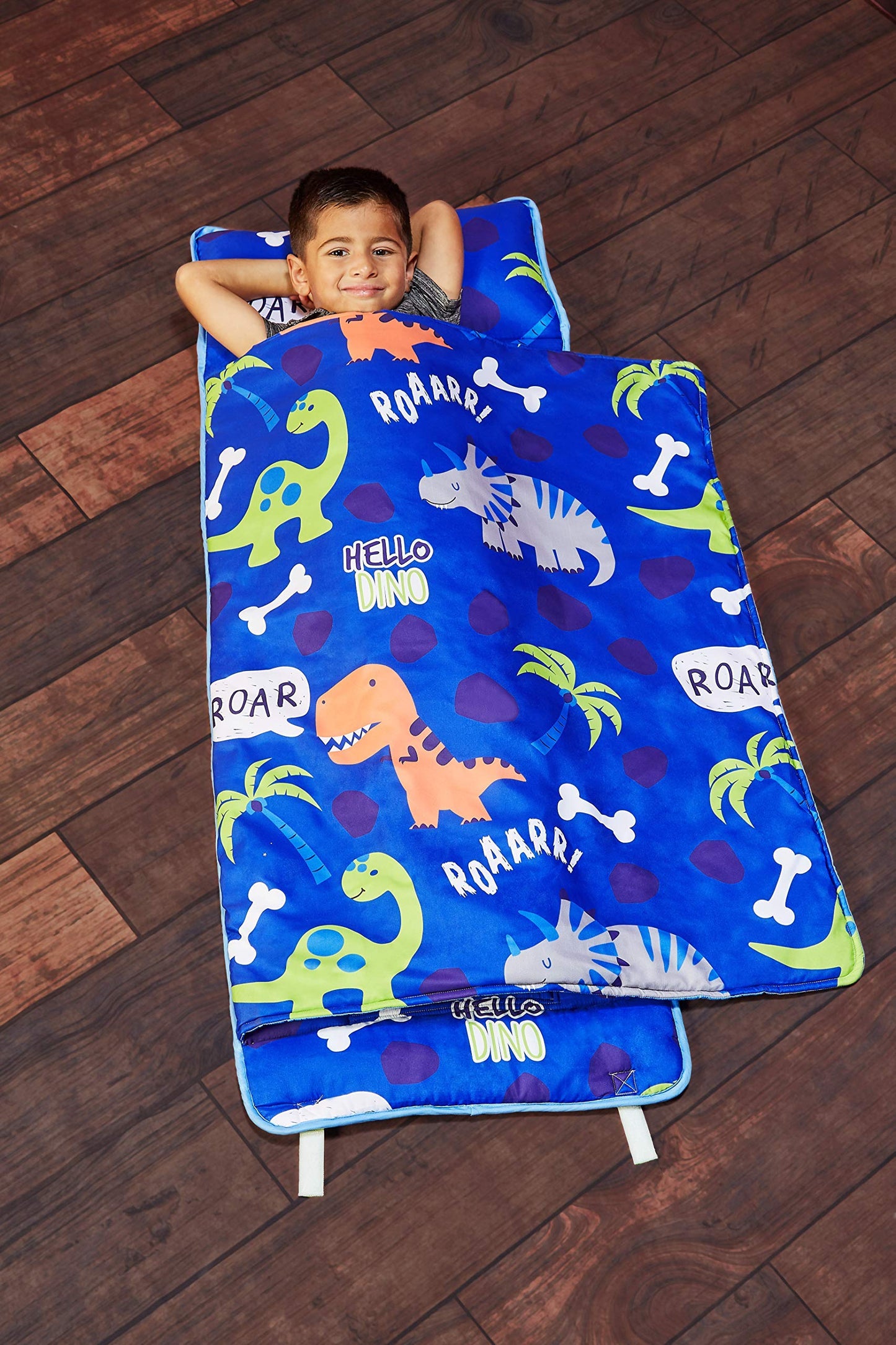 EVERYDAY KIDS Nap Mat with Removable Pillow – Roarin' Dinos for Preschool Ages 3-6
