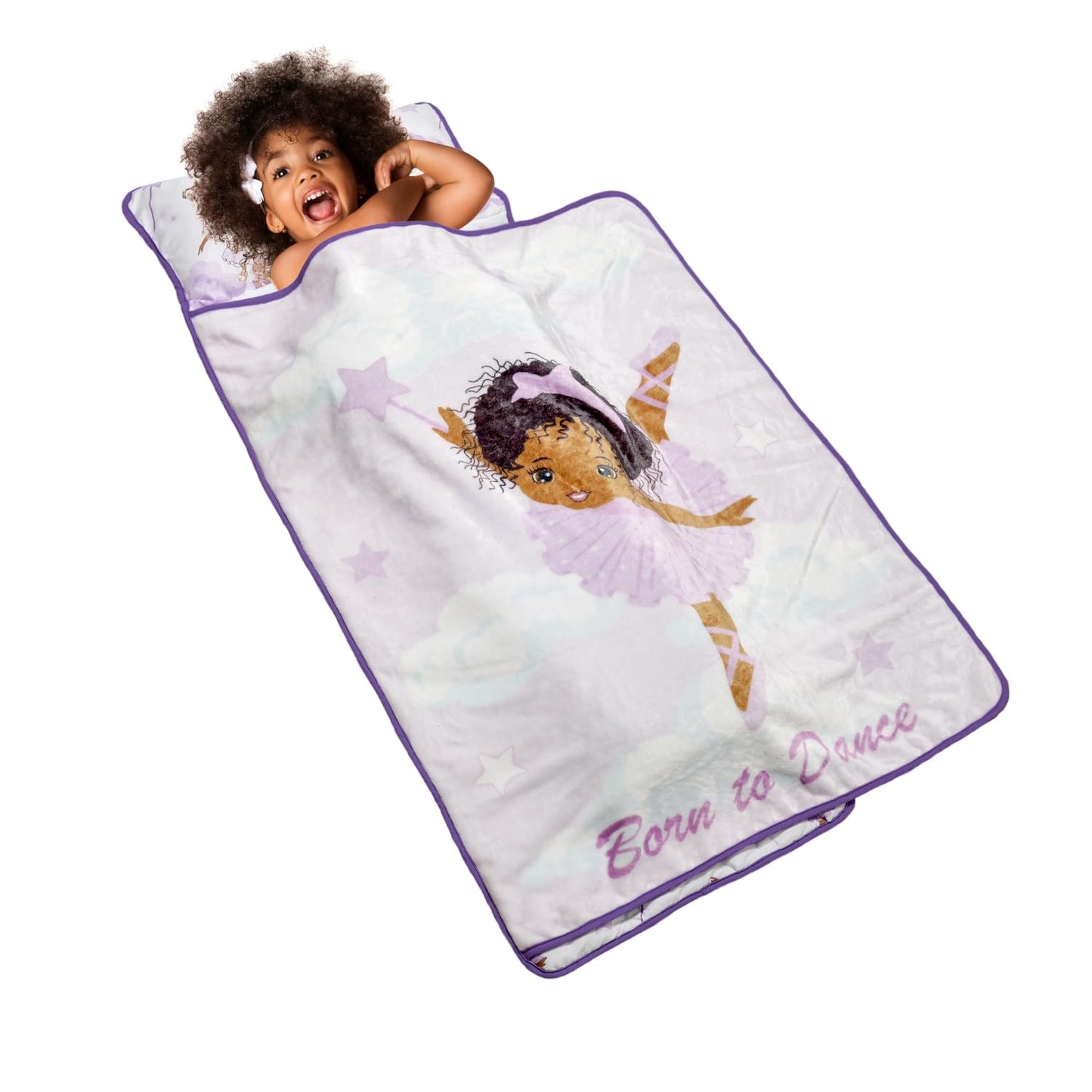 EVERYDAY KIDS Toddler Nap Mat with Removable Pillow – Born to Dance Ballerina, Rollup Design for Ages 2-6
