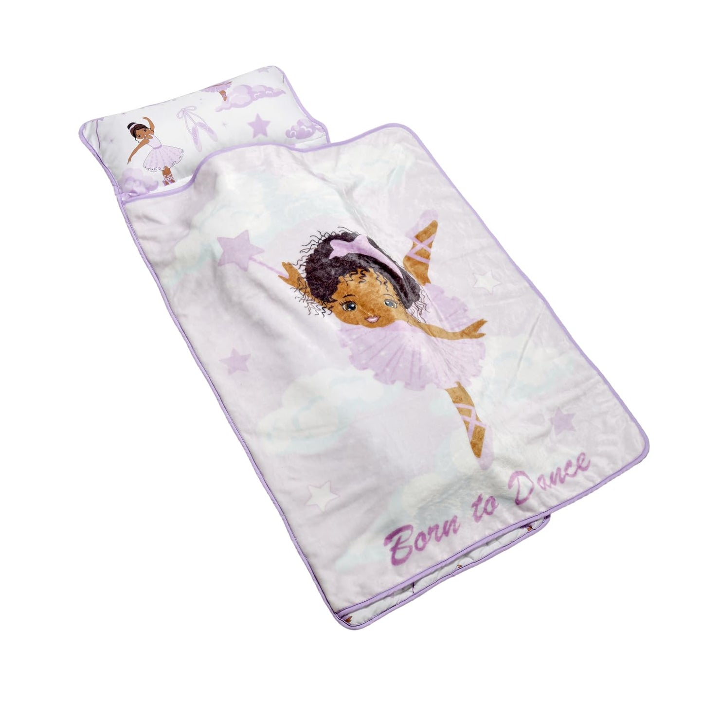 EVERYDAY KIDS Toddler Nap Mat with Removable Pillow – Born to Dance Ballerina, Rollup Design for Ages 2-6