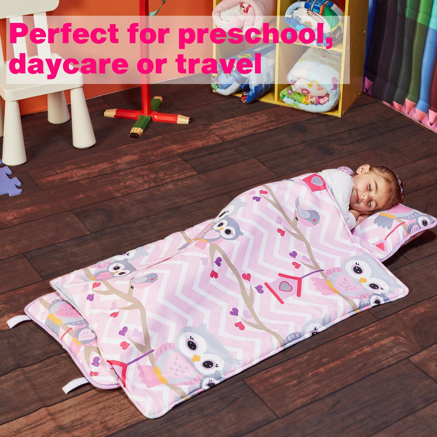 EVERYDAY KIDS Nap Mat with Removable Pillow – Rollup Design, Carry Handle, Soft Microfiber for Ages 3-6