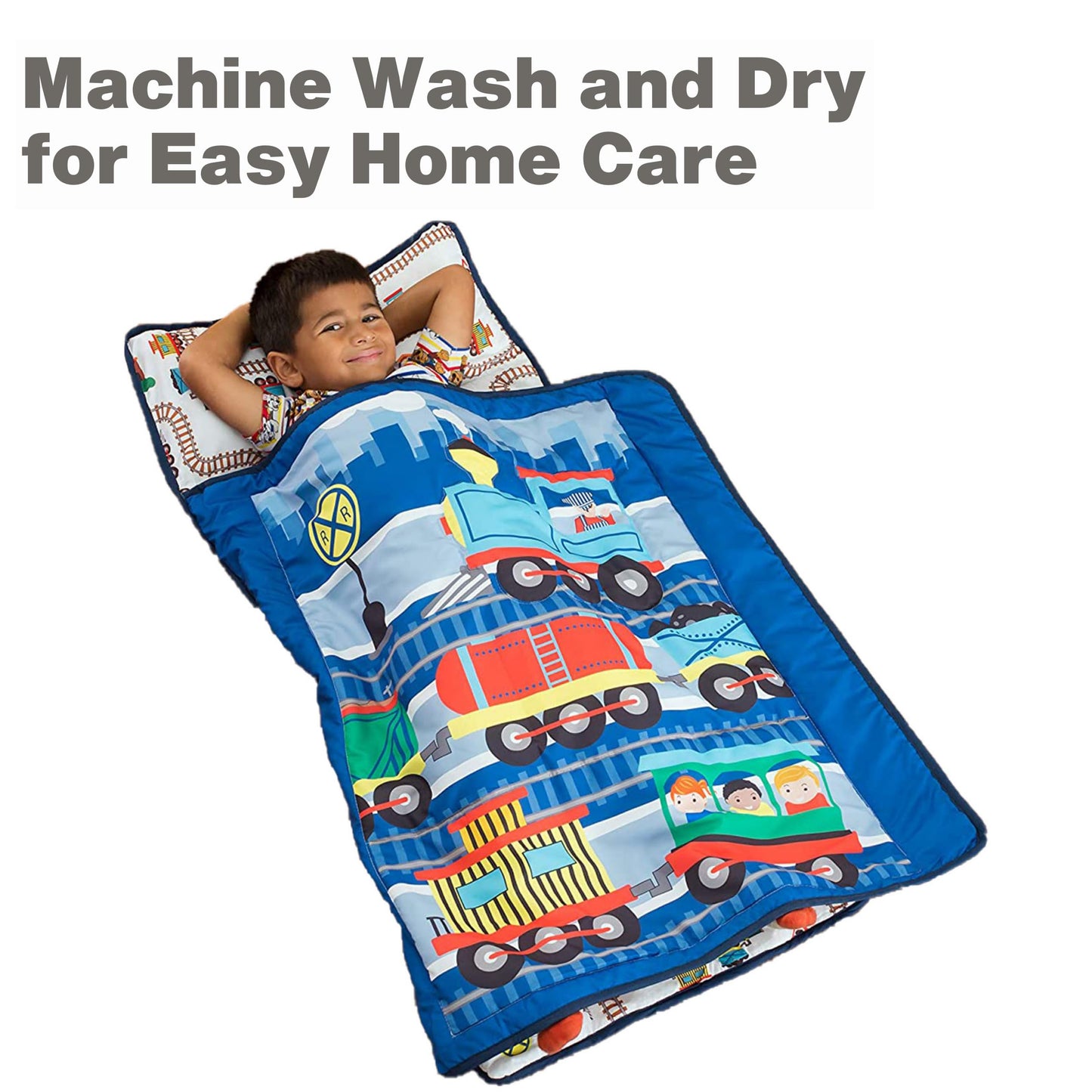 EVERYDAY KIDS Toddler Nap Mat with Removable Pillow - Choo Choo Train | Rollup Design & Carry Handle