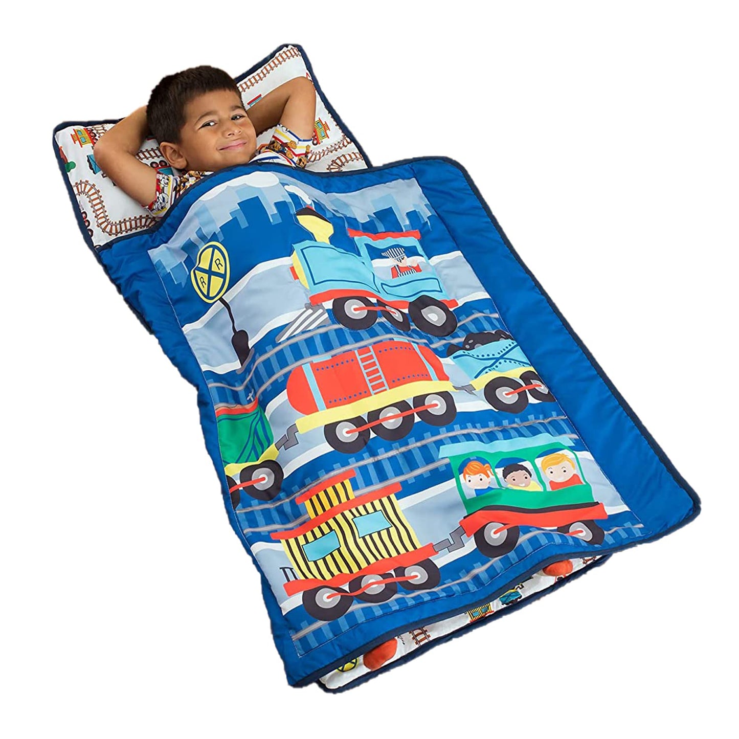 EVERYDAY KIDS Toddler Nap Mat with Removable Pillow - Choo Choo Train | Rollup Design & Carry Handle