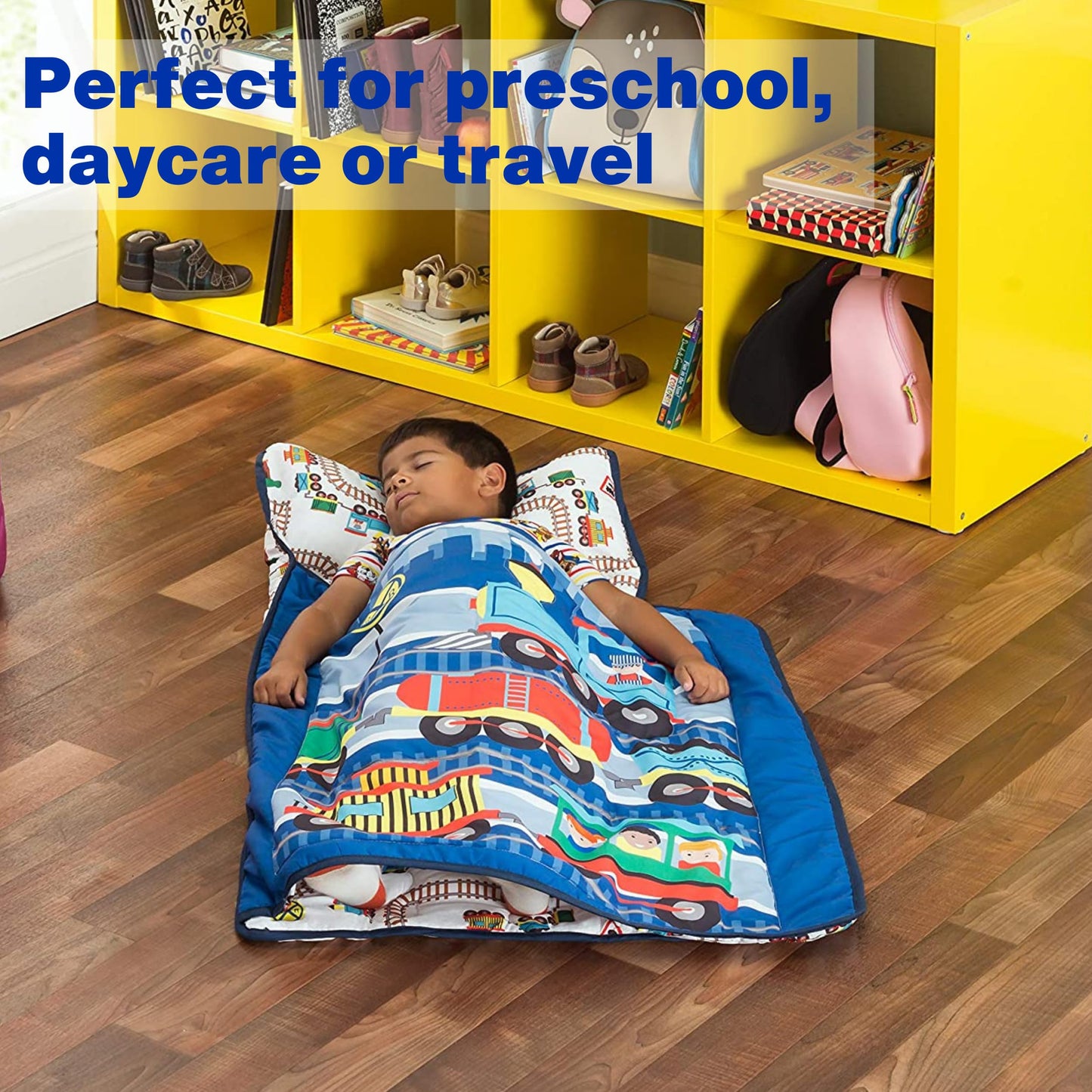EVERYDAY KIDS Toddler Nap Mat with Removable Pillow - Choo Choo Train | Rollup Design & Carry Handle